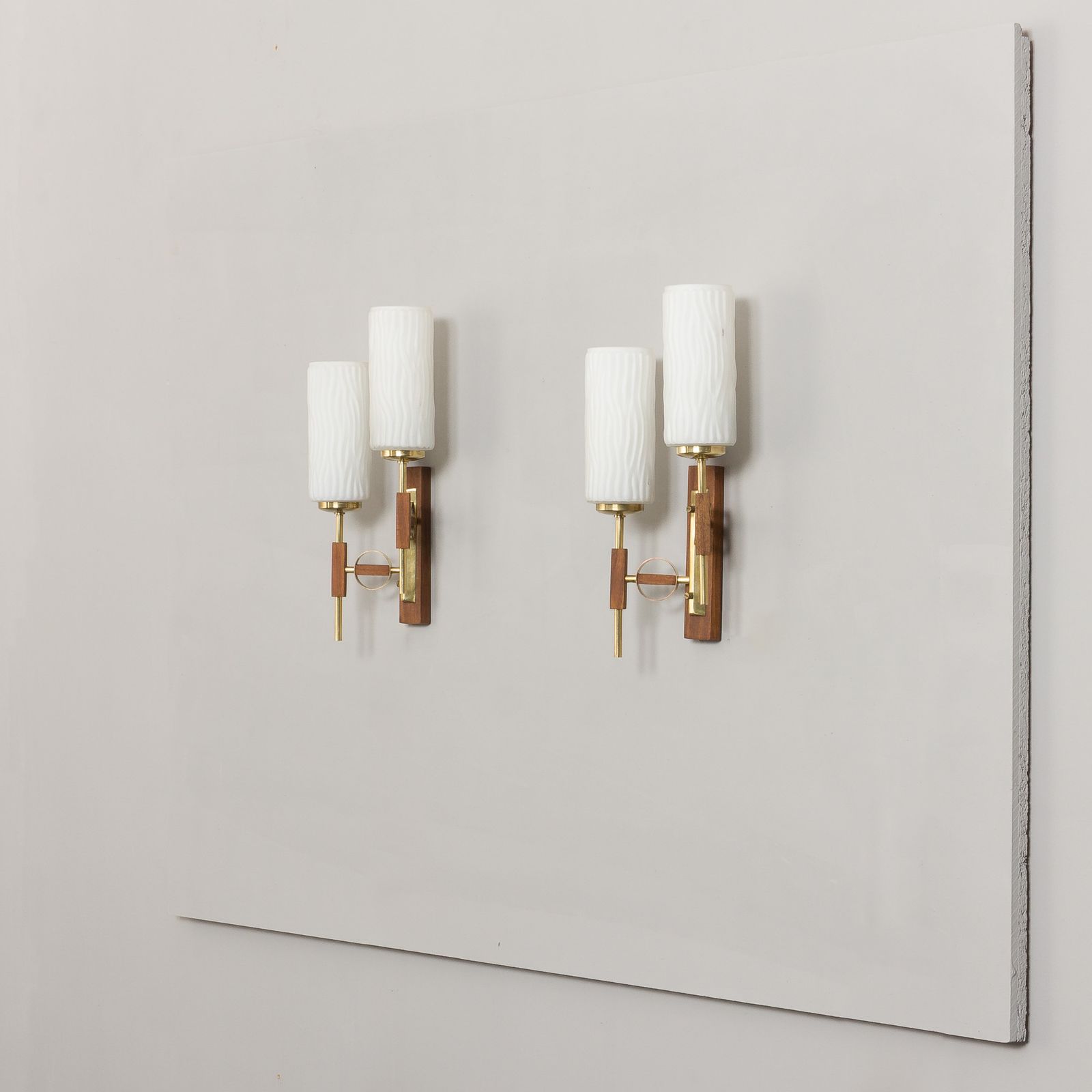 Pair Of Teak And Brass Wall Sconces In The Style Of Lunel, 1960s photo furniture