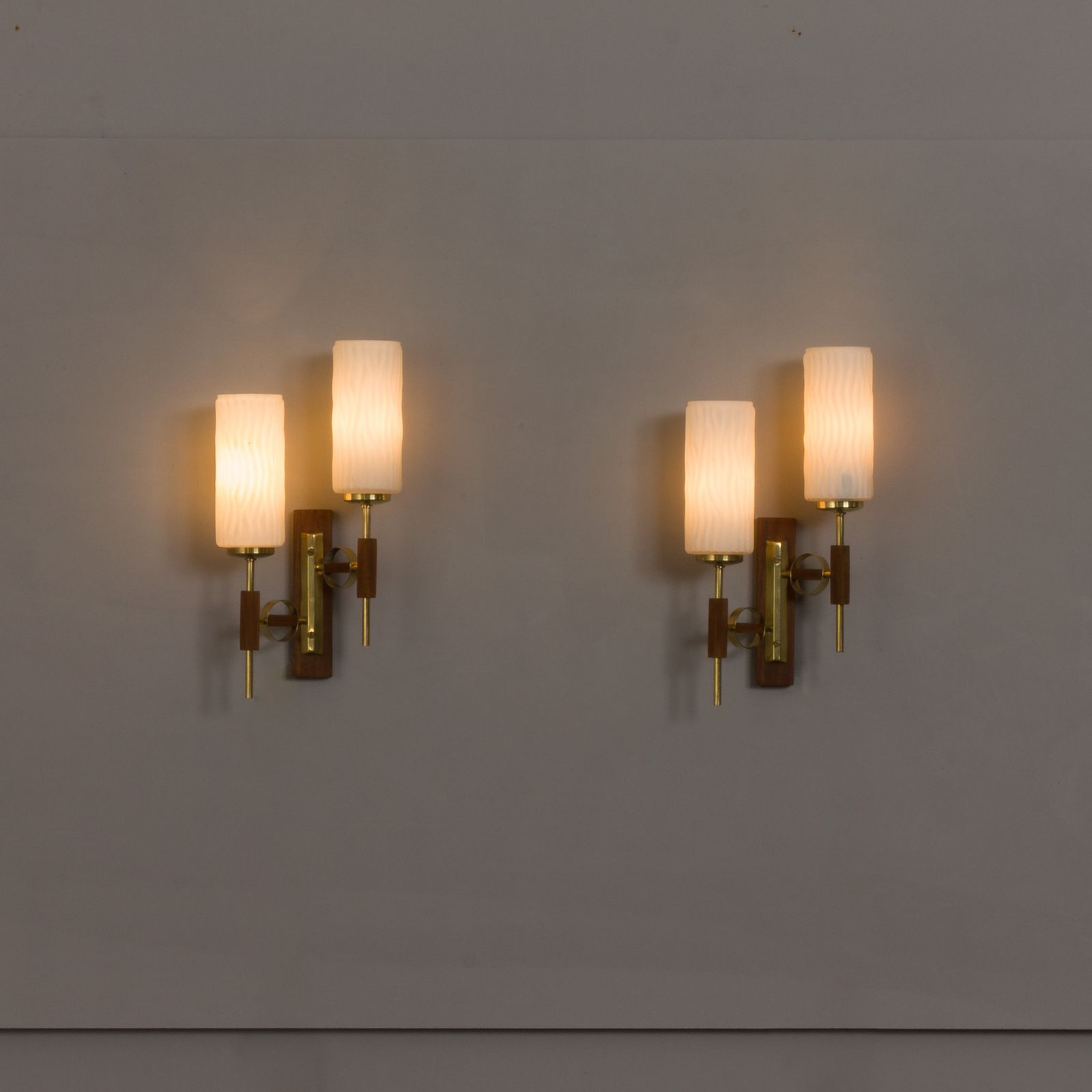 Pair Of Teak And Brass Wall Sconces In The Style Of Lunel, 1960s photo vinterior