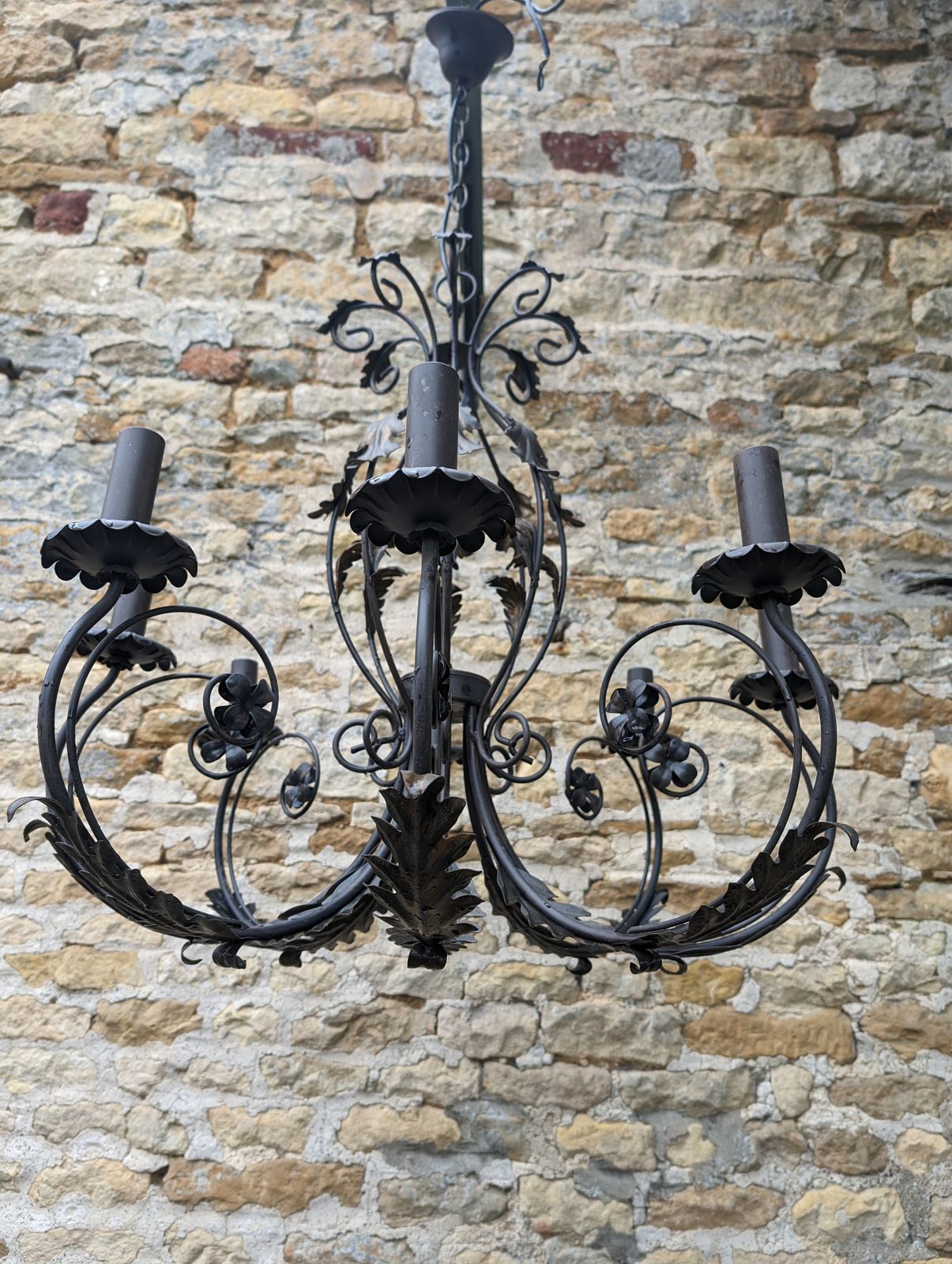 Antique, Metal, 8 Branch, Wired Chandelier photo for sale