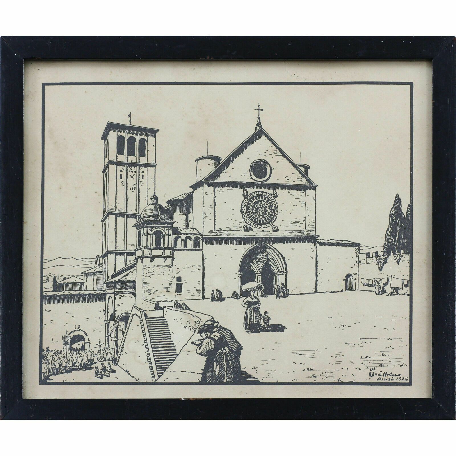 Woodcut Engraving By Ebba Holm. Cathedral Of Saint Francis Of Assisi