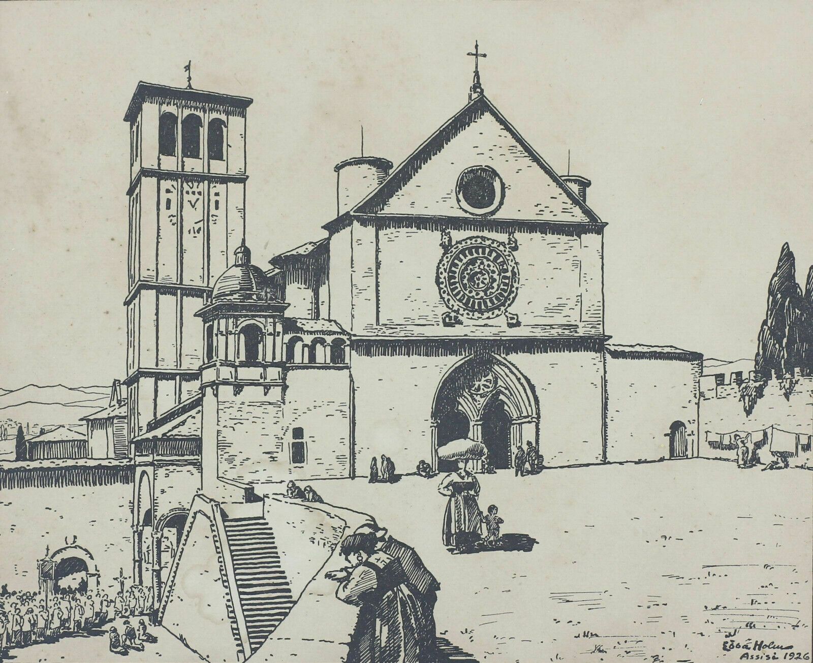 Woodcut Engraving By Ebba Holm. Cathedral Of Saint Francis Of Assisi photo furniture
