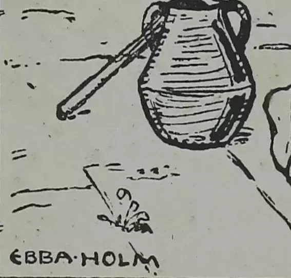 Woodcut Engraving By Ebba Holm. Boy At Water Fountain photo for sale