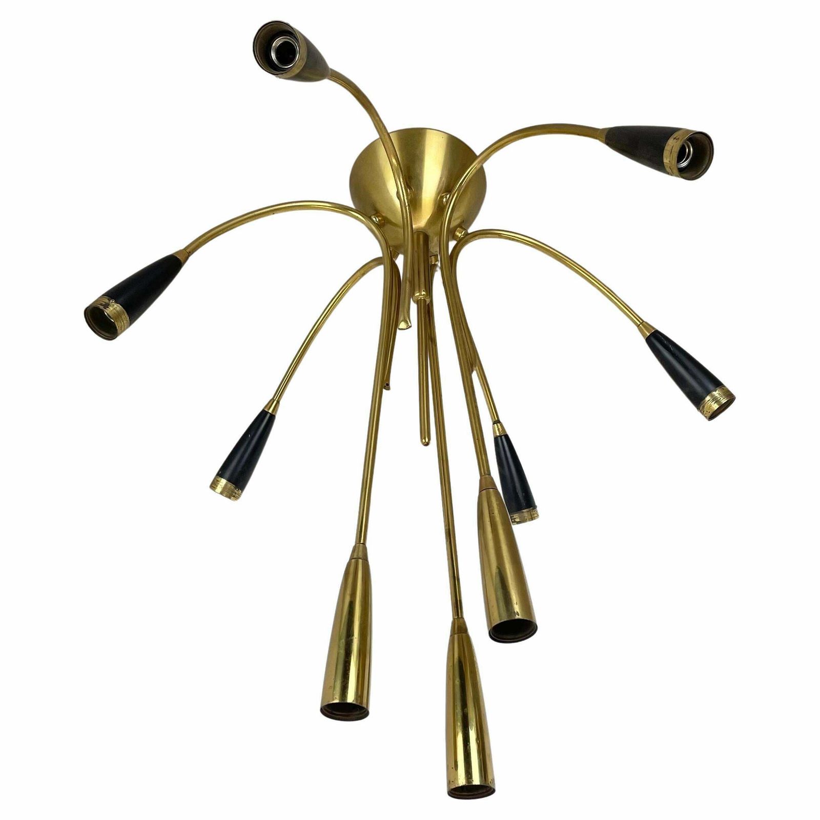 Xl 9 Arm Brass Stilnovo Gino Sarfatti Style Ceiling Light Flushmount Italy 1950