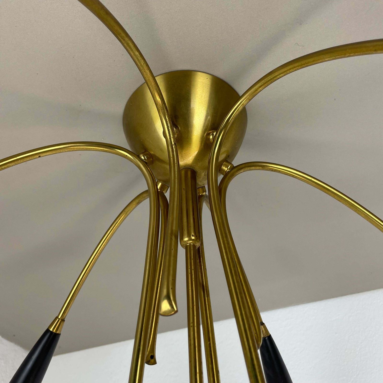 Xl 9 Arm Brass Stilnovo Gino Sarfatti Style Ceiling Light Flushmount Italy 1950 photo Lighting