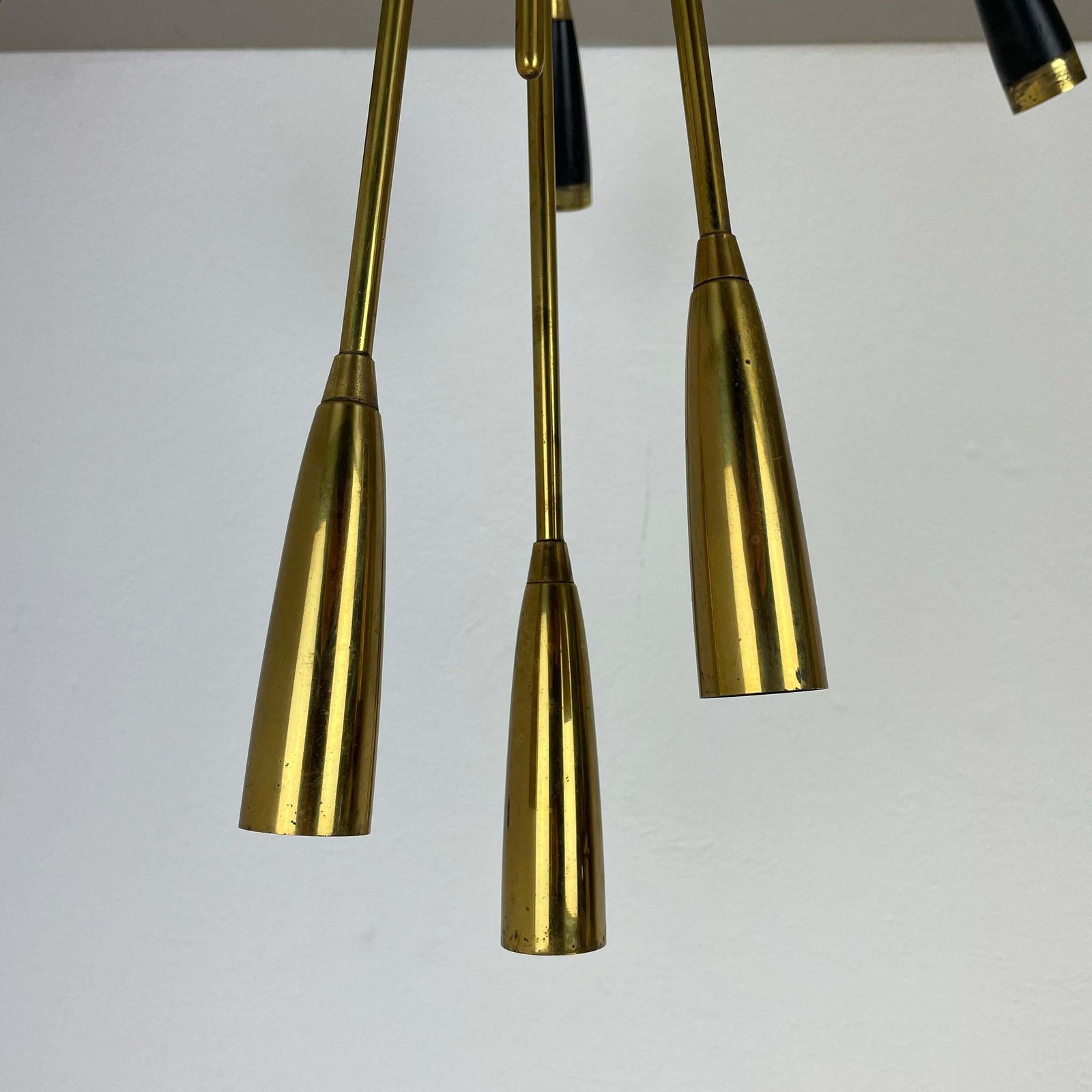 Xl 9 Arm Brass Stilnovo Gino Sarfatti Style Ceiling Light Flushmount Italy 1950 photo vintage