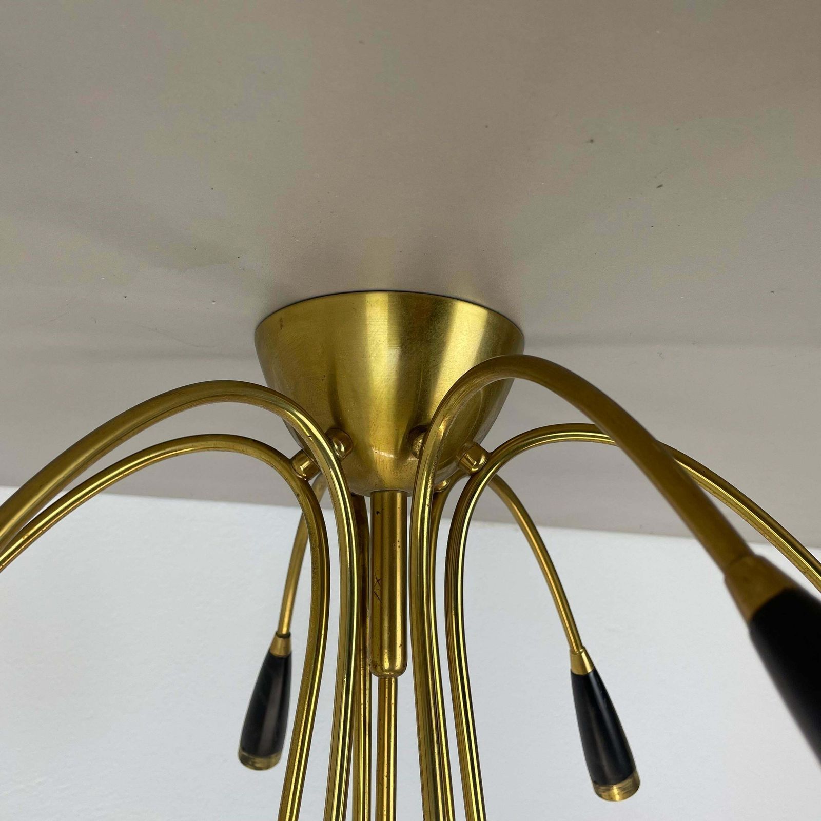 2616.0 Xl 9 Arm Brass Stilnovo Gino Sarfatti Style Ceiling Light Flushmount Italy 1950 photo