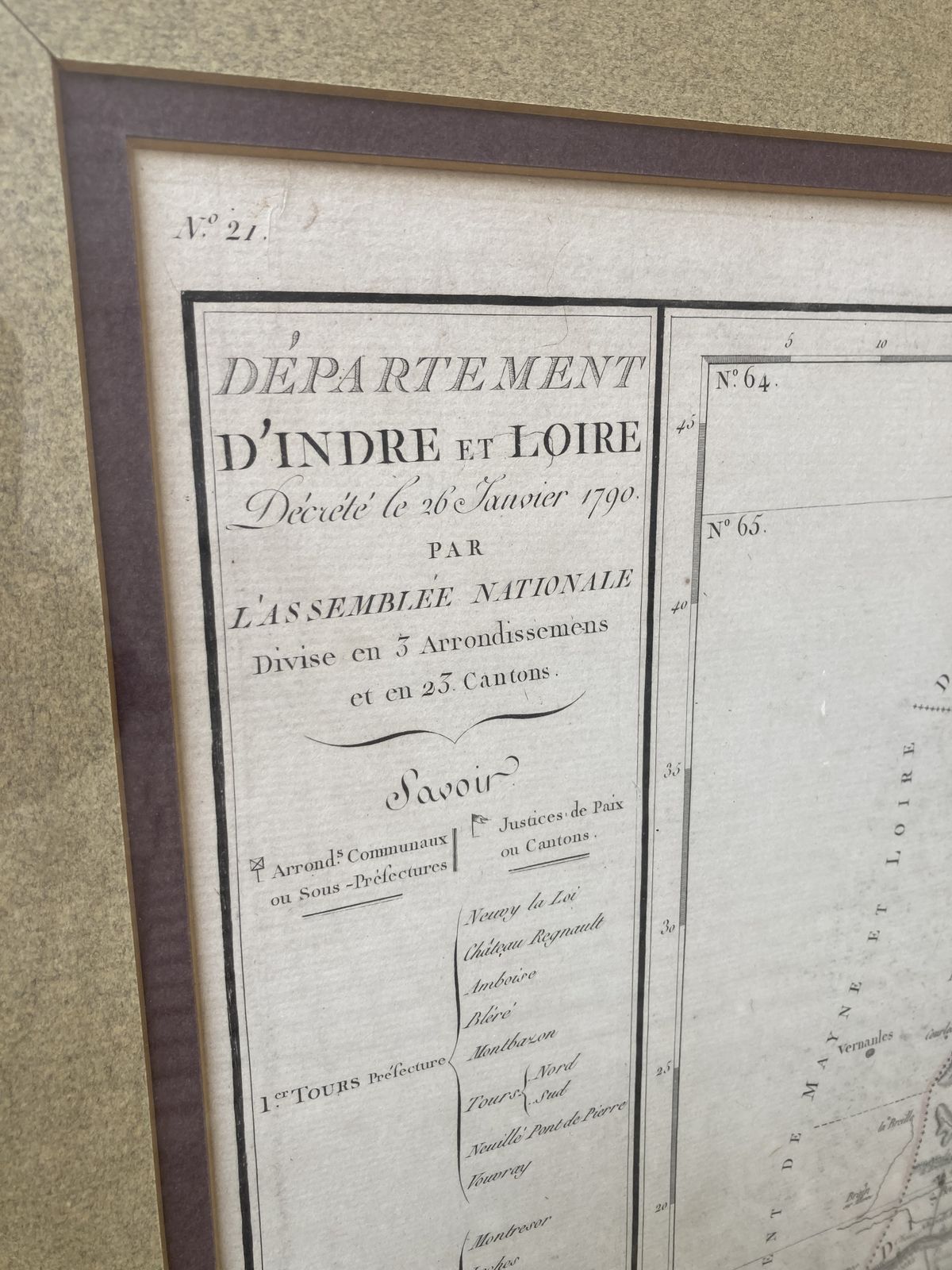 Large 18th C Framed French Map By Chanlaire And Dumez Of D’indre De Loire photo for sale