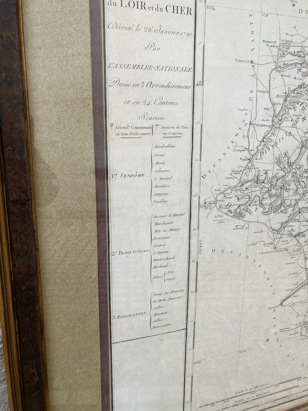 Large 18th C Framed French Map By Chanlaire And Dumez Of De Loir Et Da Cher photo for sale