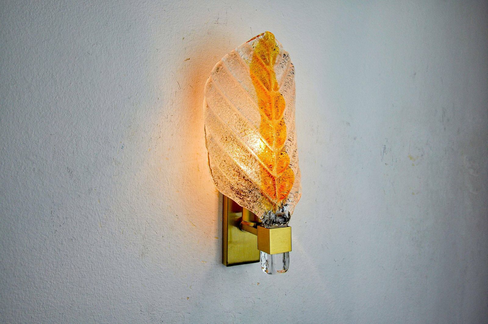Recessed "Leaf" Wall Light By Mazzega, Orange Frosted Murano Glass, Italy, 1970 photo buy
