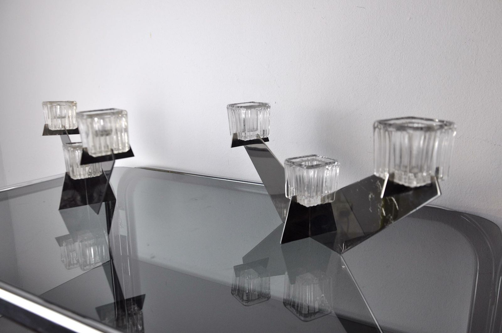 Pair Of Peill & Putzler Candlesticks, Glass And Metal, Germany, 1970 photo for sale