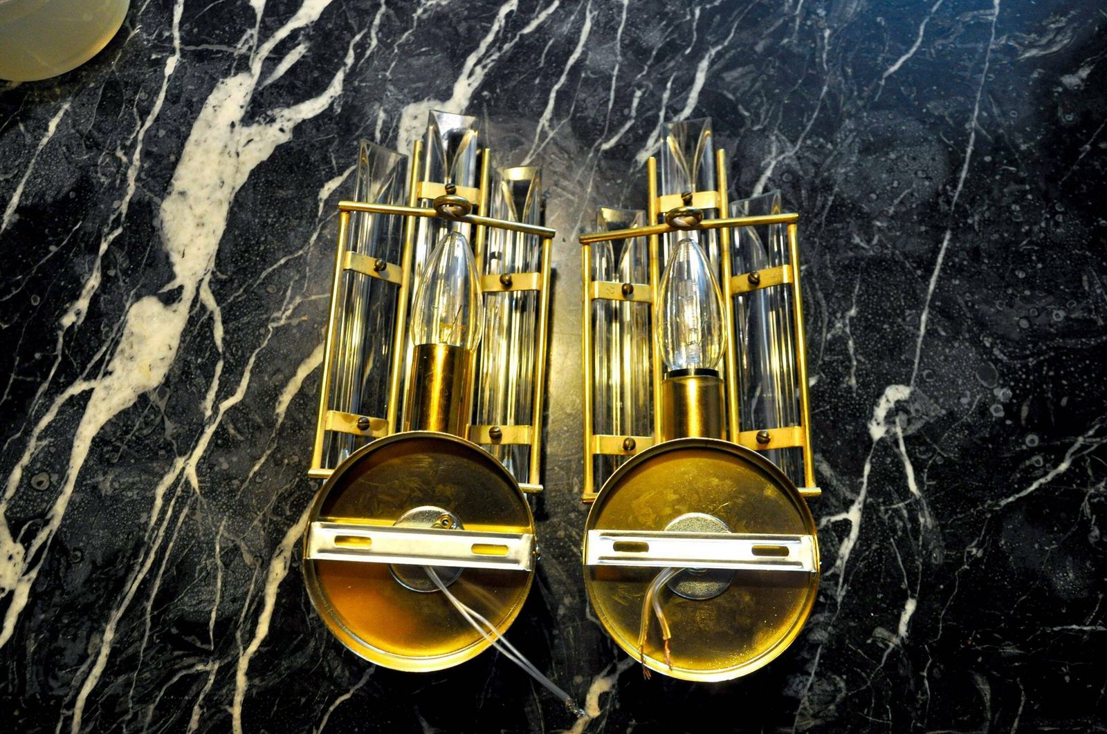 Pair Of Venini Wall Lights, Triedri Glass, Murano, Italy 1970 photo buy