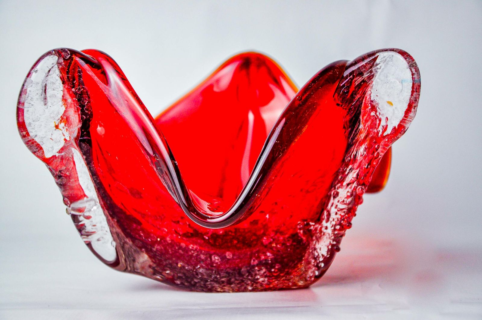 Sommerso Red Pocket Tray By Seguso, Frosted Murano Glass, Italy, 1970 photo for sale