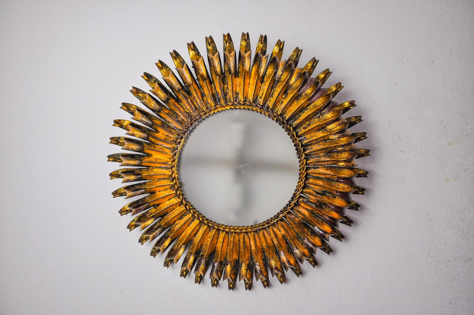 Sun Wall Lamp By Ferro Arte, Metal And Gold Leaf, Spain, 1960 photo for sale
