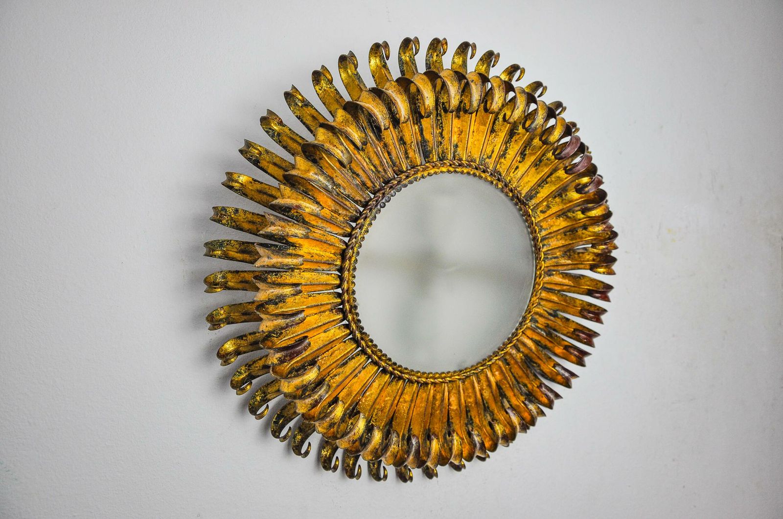 Sun Wall Lamp By Ferro Arte, Metal And Gold Leaf, Spain, 1960 photo Home Decor