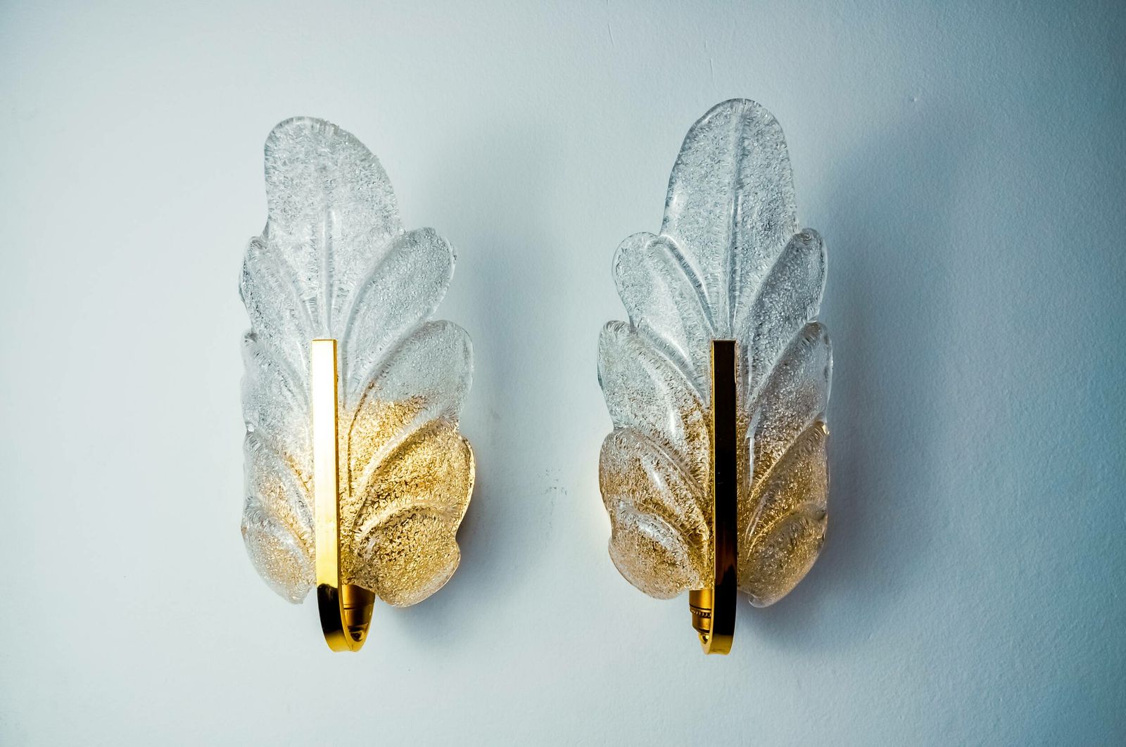 Pair Of "Leaf" Wall Lights By Carl Fagerlund, Murano Glass, Germany, 1970 photo for sale
