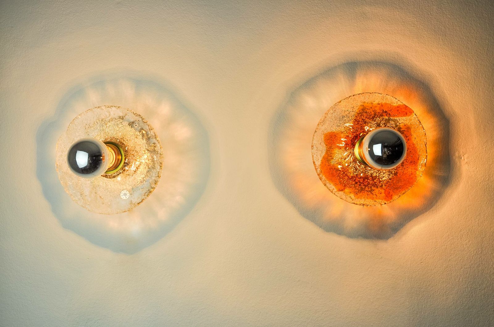 Pair Of Round Wall Lights By Murano Mazzega In Frosted Glass, Italy, 1970 photo 1393.0