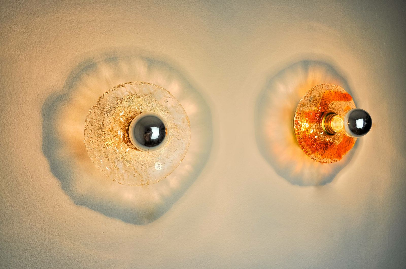 Pair Of Round Wall Lights By Murano Mazzega In Frosted Glass, Italy, 1970 photo vinterior