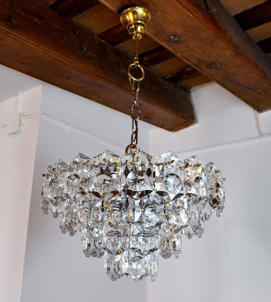 Kinkeldey Golden Chandelier, Cut Glass, 4 Levels, Germany, 1970 photo for sale