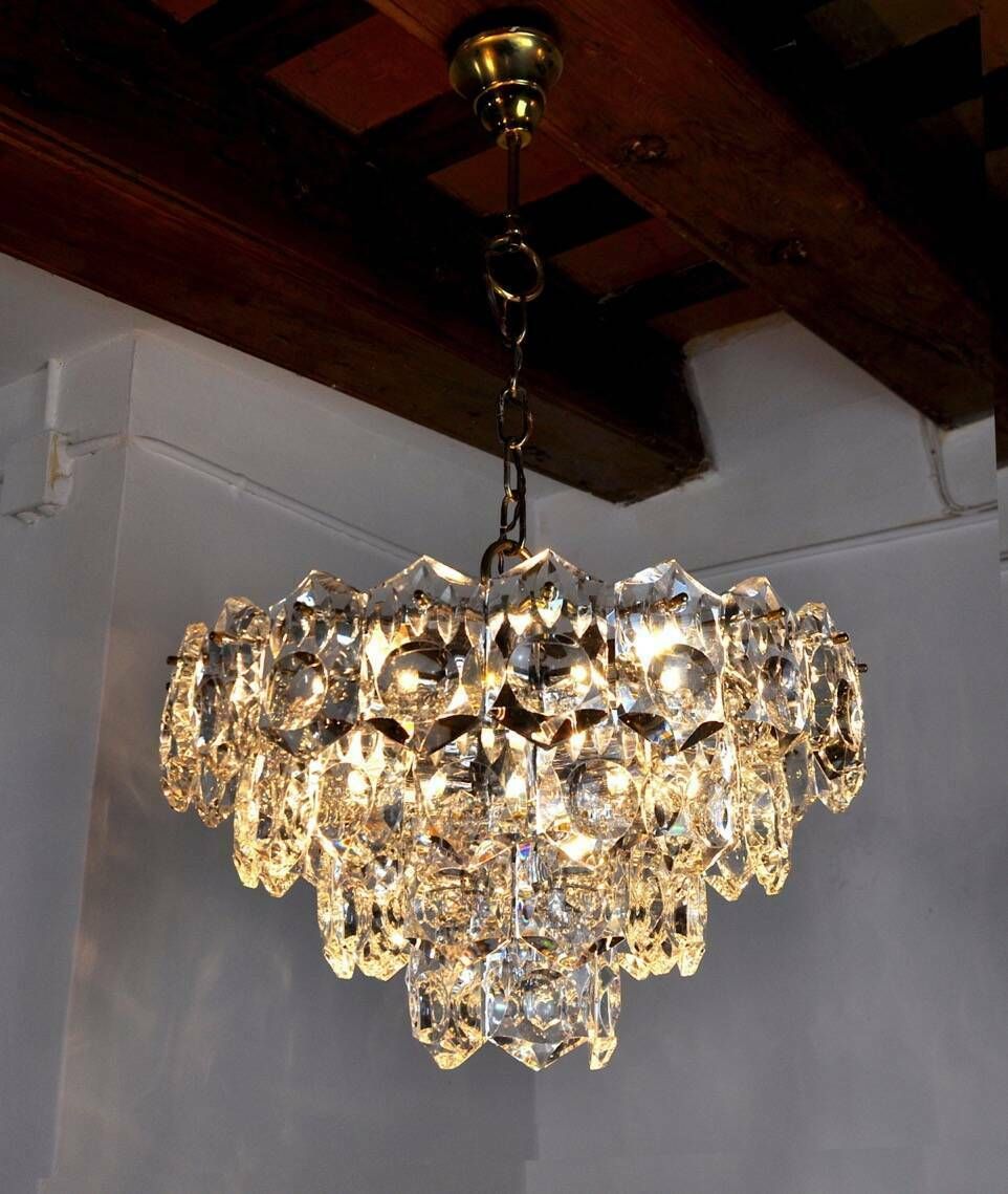 Kinkeldey Golden Chandelier, Cut Glass, 4 Levels, Germany, 1970 photo buy