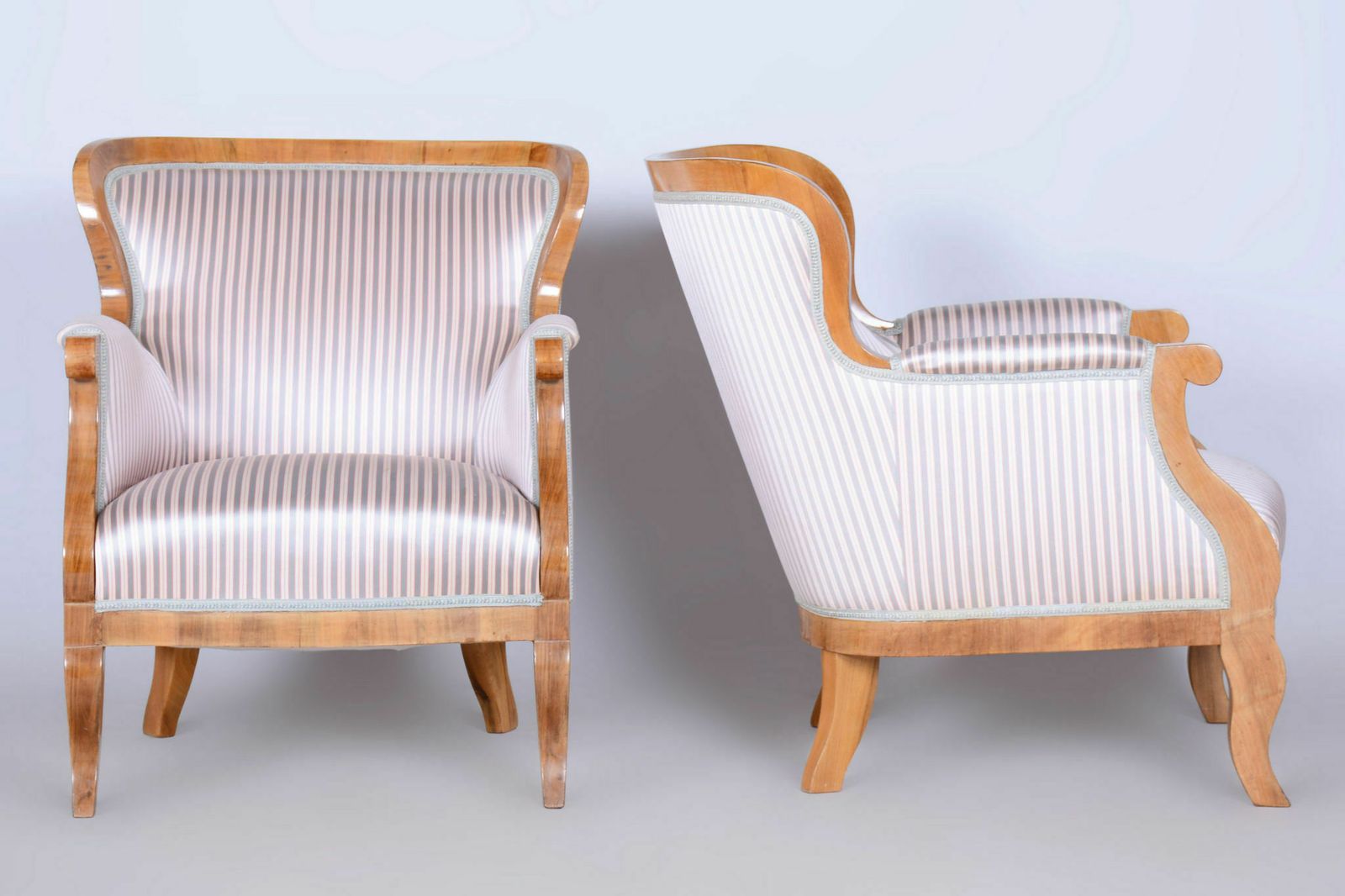 Set Of Two Restored Biedermeier Armchairs, Oak, Spruce, Walnut, Austria, 1830s photo Furniture