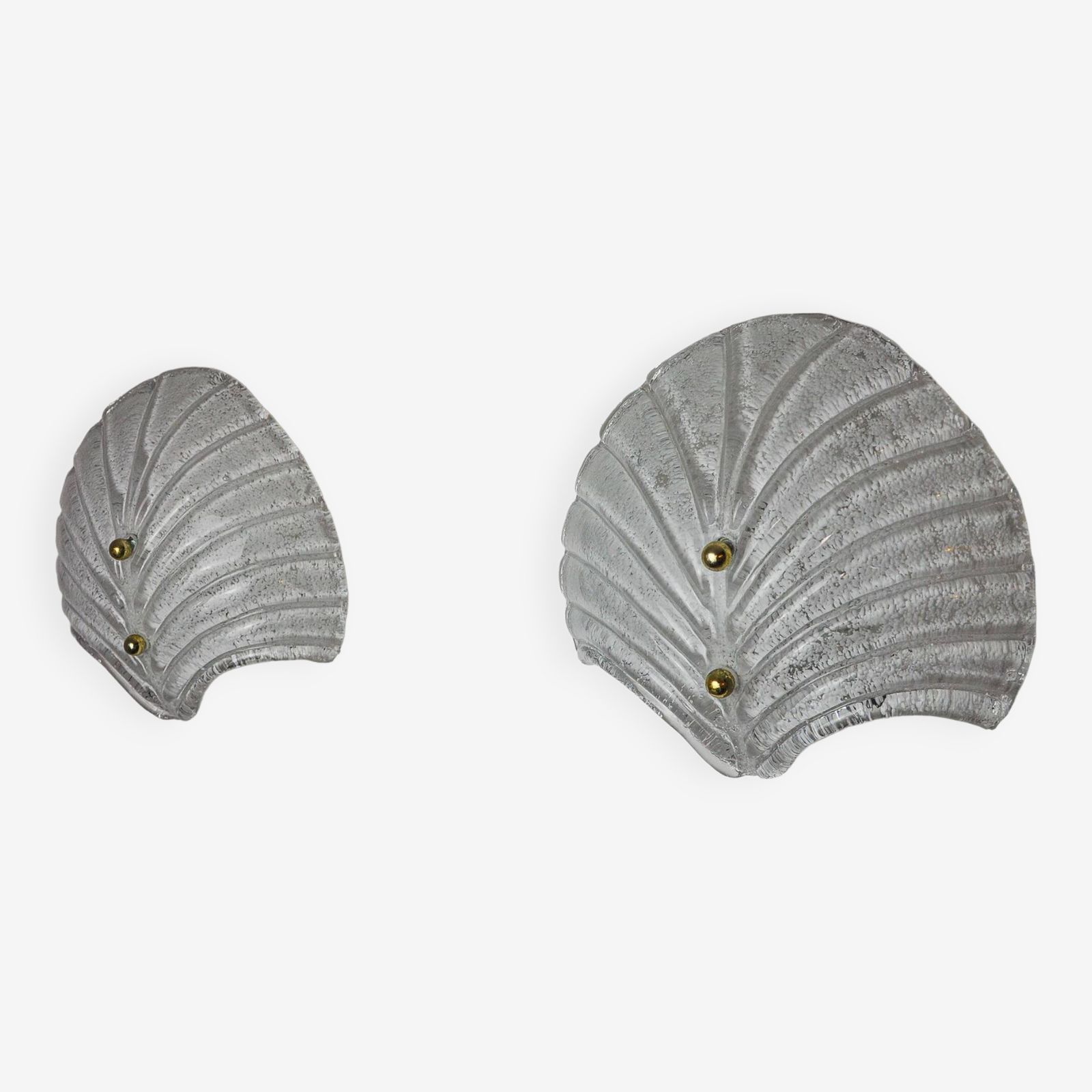 Pair Of Xl Shell Wall Lights, Frosted Murano Glass, Italy, 1980