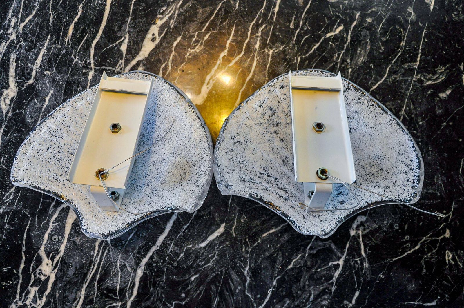 Pair Of Xl Shell Wall Lights, Frosted Murano Glass, Italy, 1980 photo buy