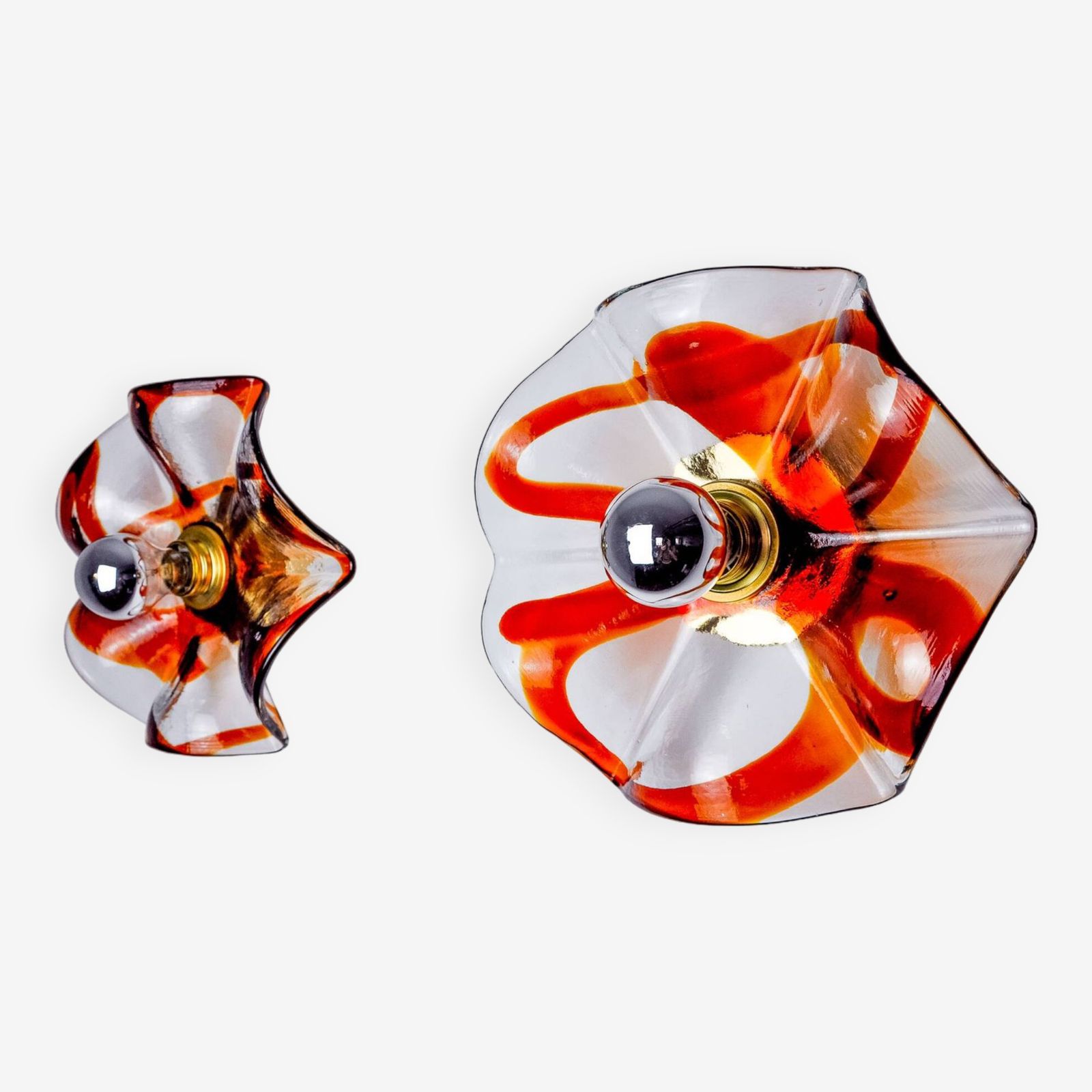 Pair Of Fleur Wall Lights By La Murina, Orange Murano Glass, Italy, 1970