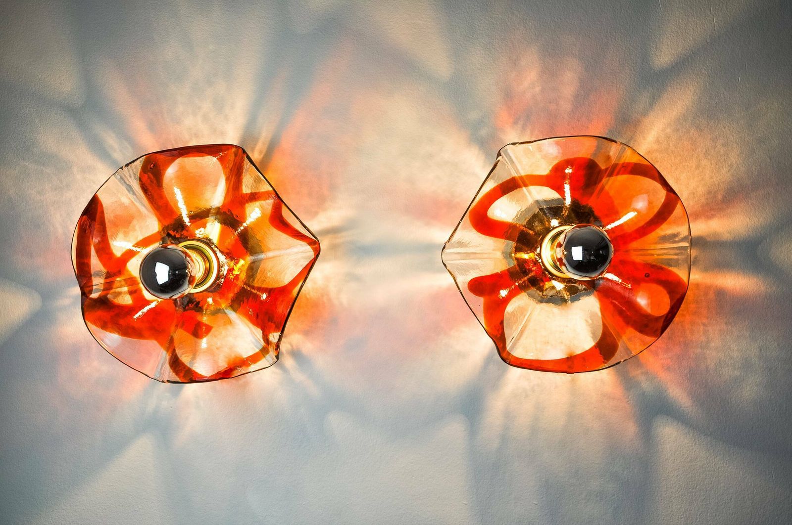 Pair Of Fleur Wall Lights By La Murina, Orange Murano Glass, Italy, 1970 photo 1503.0