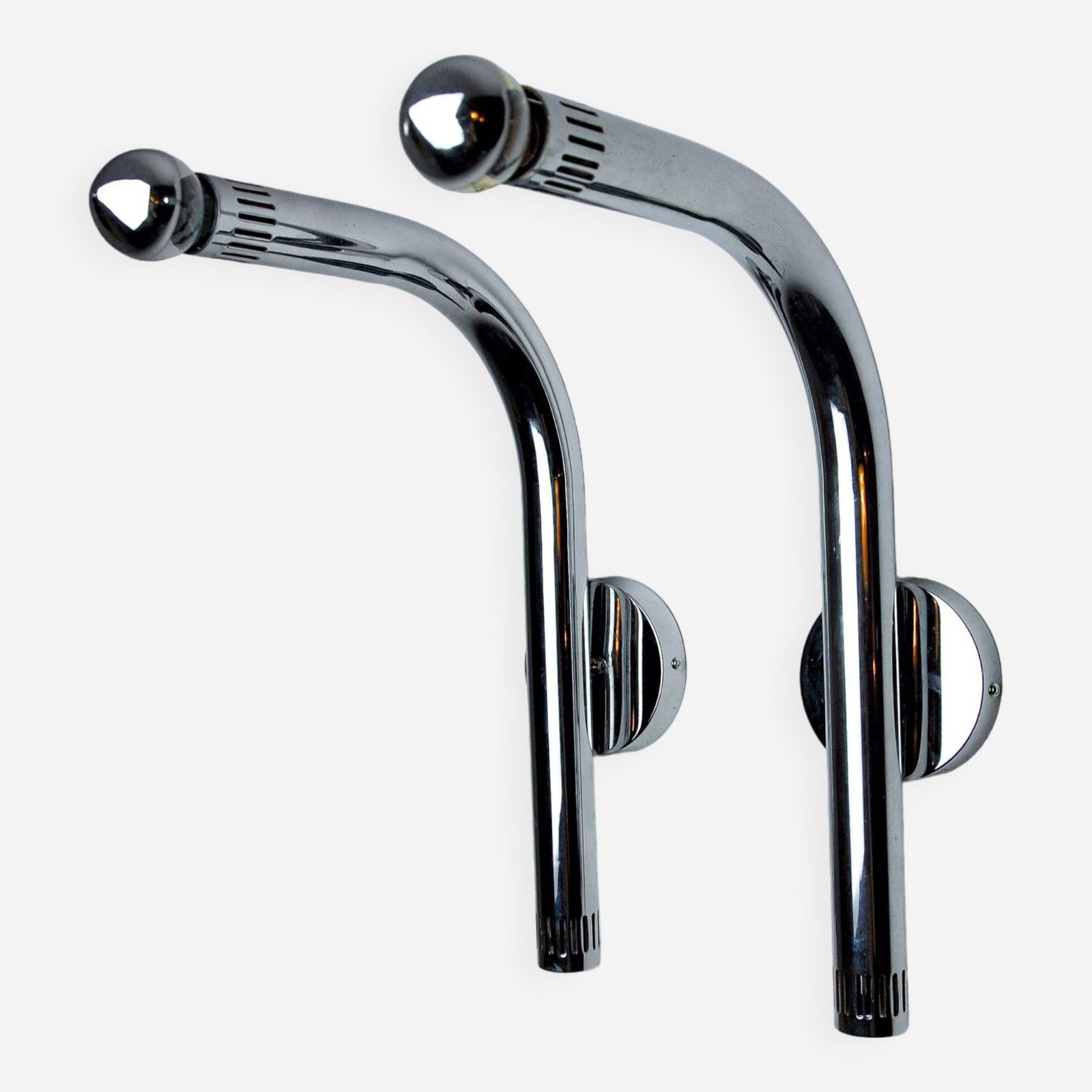 Pair Of Space Age Tubular Wall Lights, Chrome Plated Metal, Italy, 1970