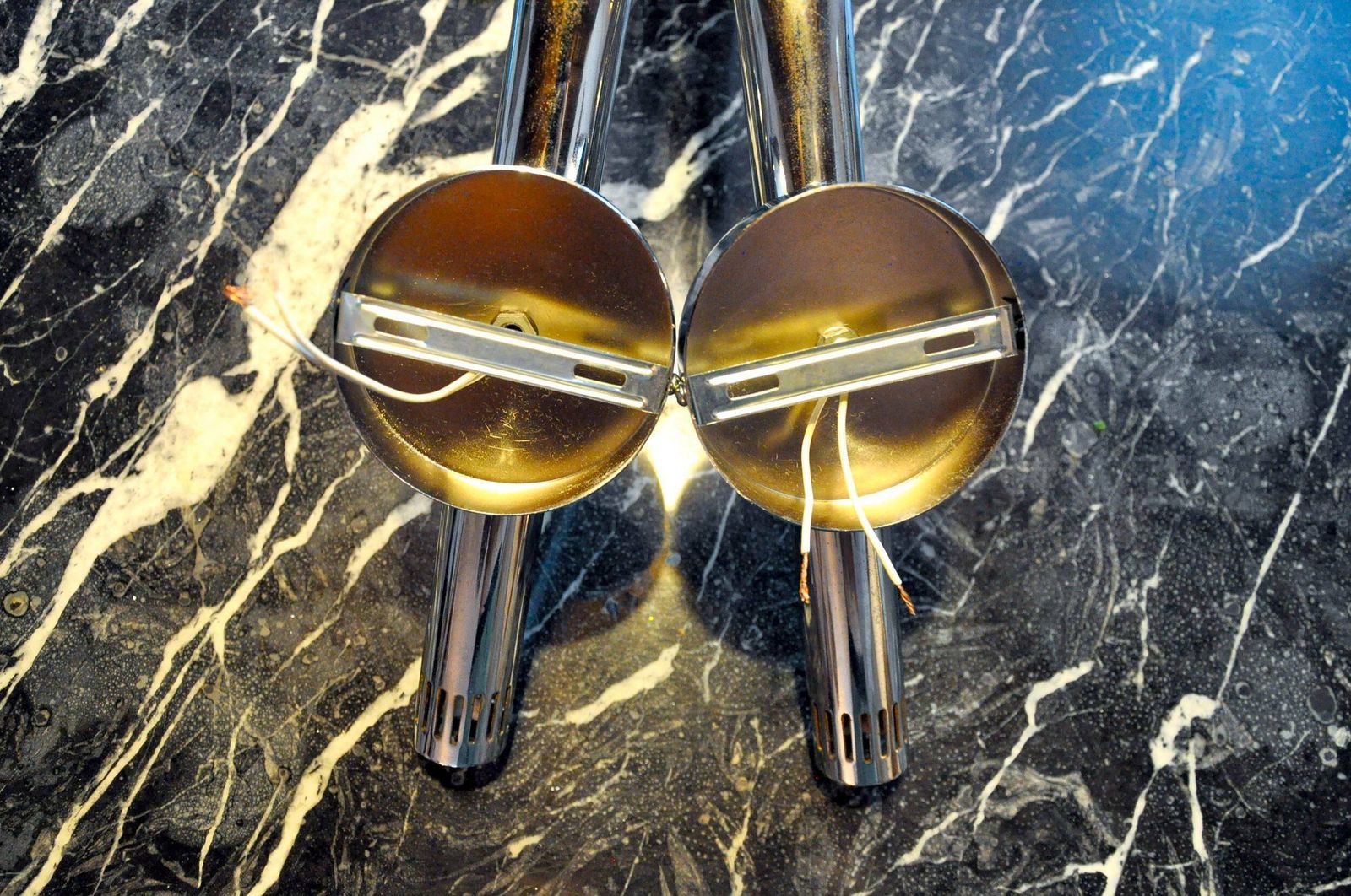 photo for sale Pair Of Space Age Tubular Wall Lights, Chrome Plated Metal, Italy, 1970