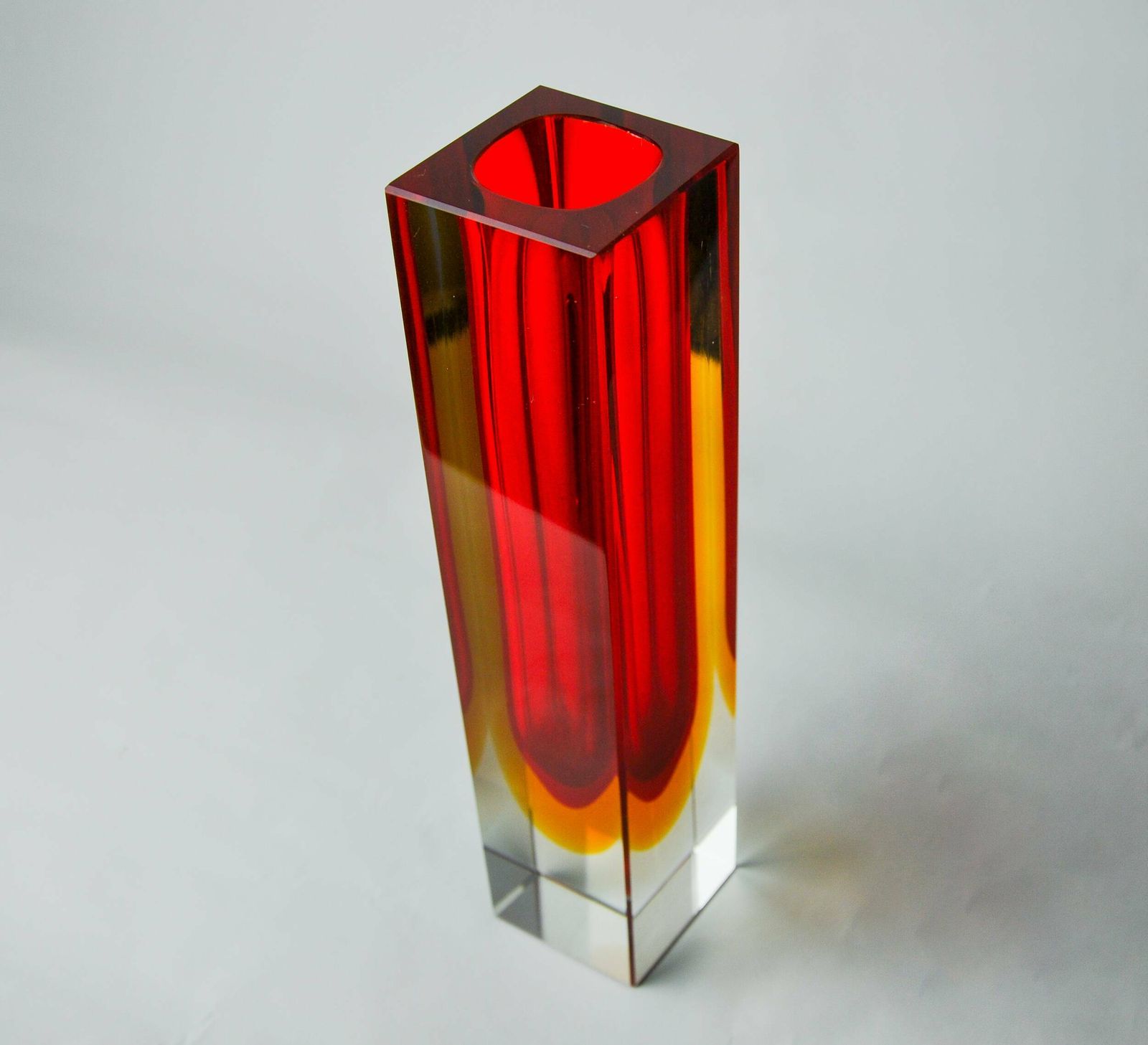 Red And Yellow Cubic Sommerso Vase By Flavio Poli For Seguso, Murano, Italy, 1970 photo 835.0
