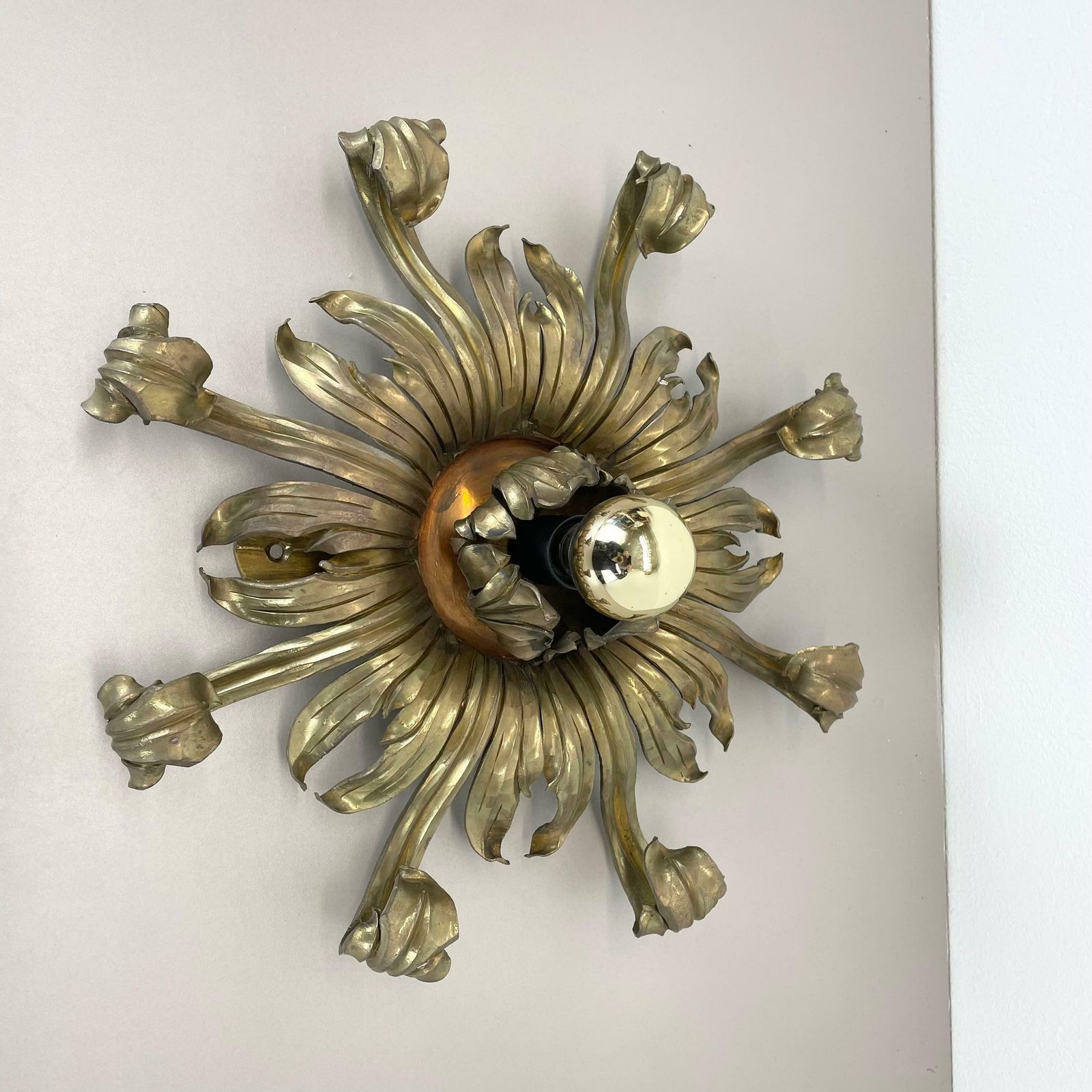 45cm Handmade Brass Stilnovo Style Floral Theatre Wall Ceiling Light, Italy 1970 photo 2621.0