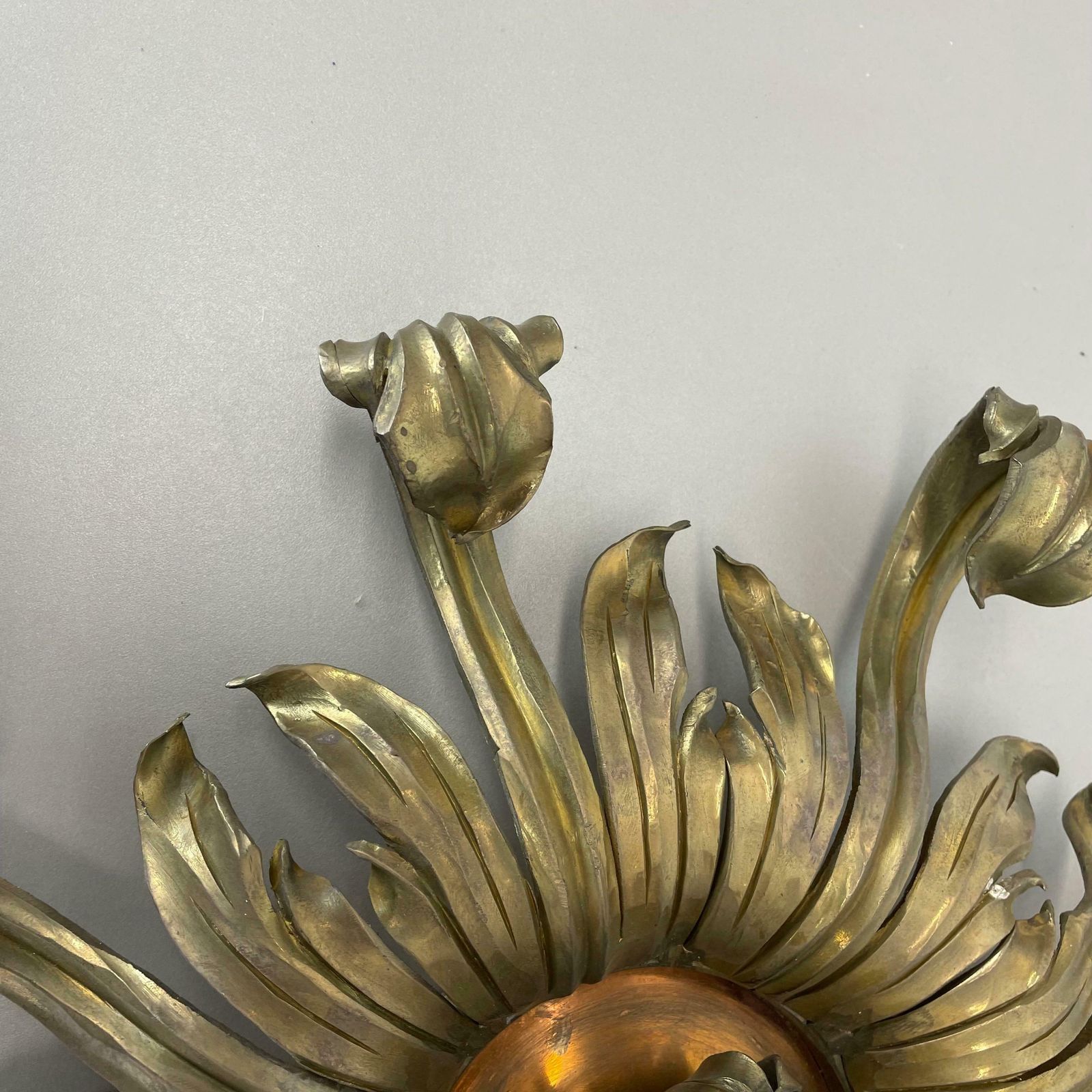 45cm Handmade Brass Stilnovo Style Floral Theatre Wall Ceiling Light, Italy 1970 photo buy