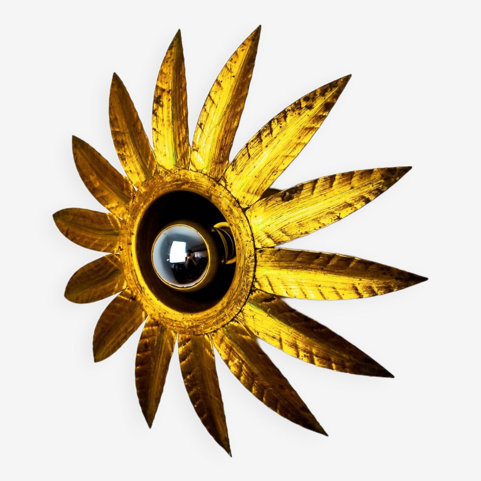 Sun Wall Lamp By Ferro Arte, Metal And Gold Leaf, Spain, 1960