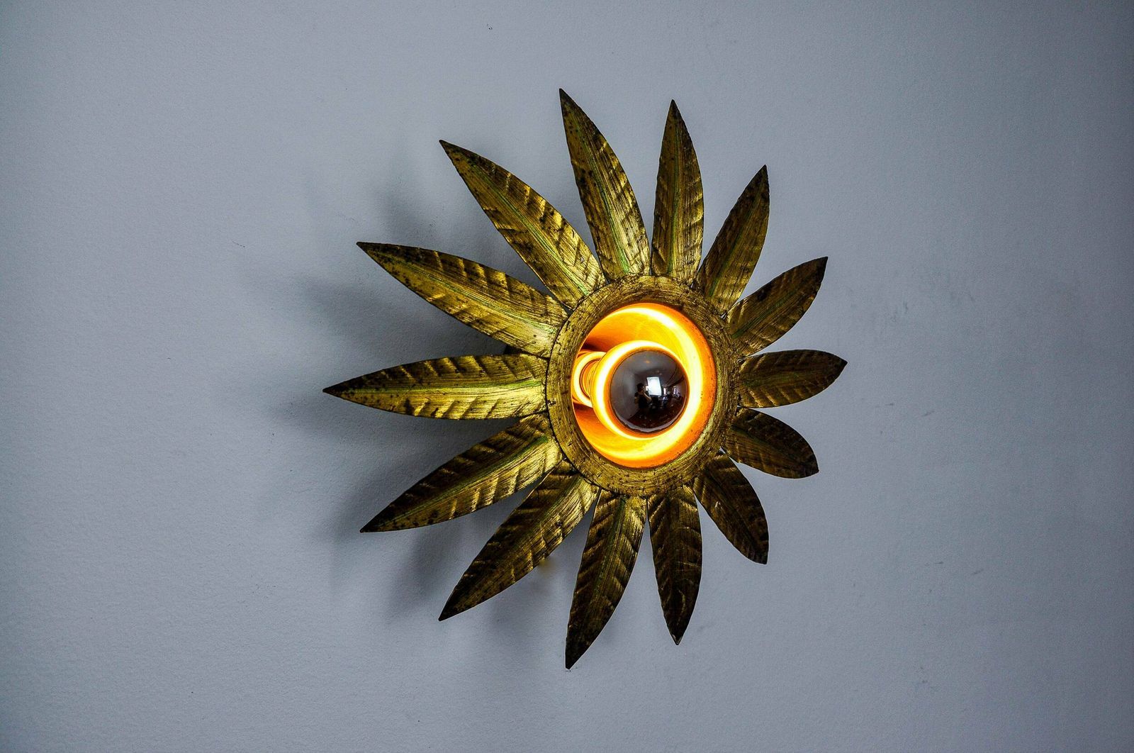 Sun Wall Lamp By Ferro Arte, Metal And Gold Leaf, Spain, 1960 photo buy