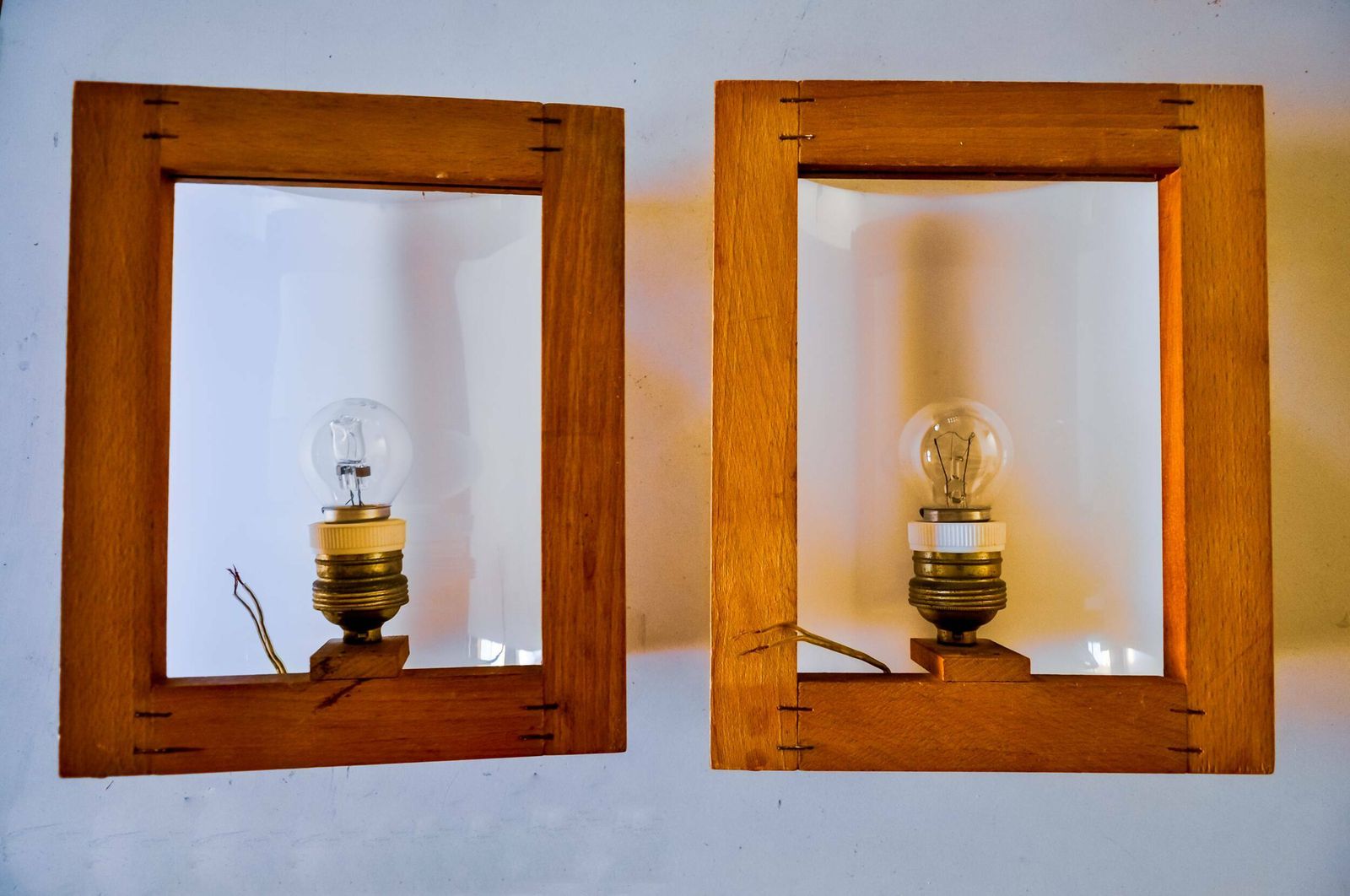 Pair Of Pine And Methacrylate Wall Lights, Mediterranean Design, Spain, 1980 photo vintage