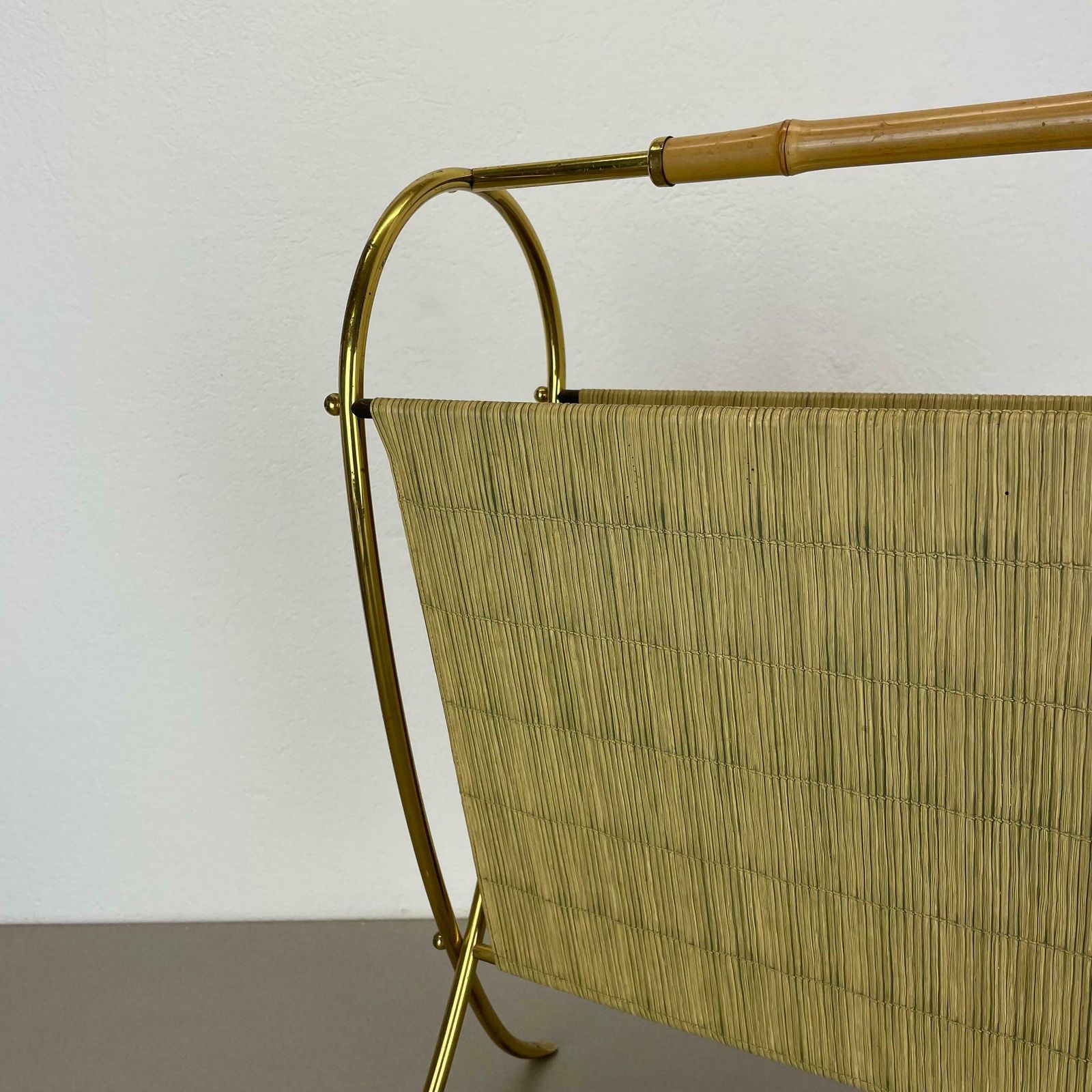 Unique Bauhaus Aubock Style Brass And Bamboo Magazine Holder, Austria 1950s photo 655.0