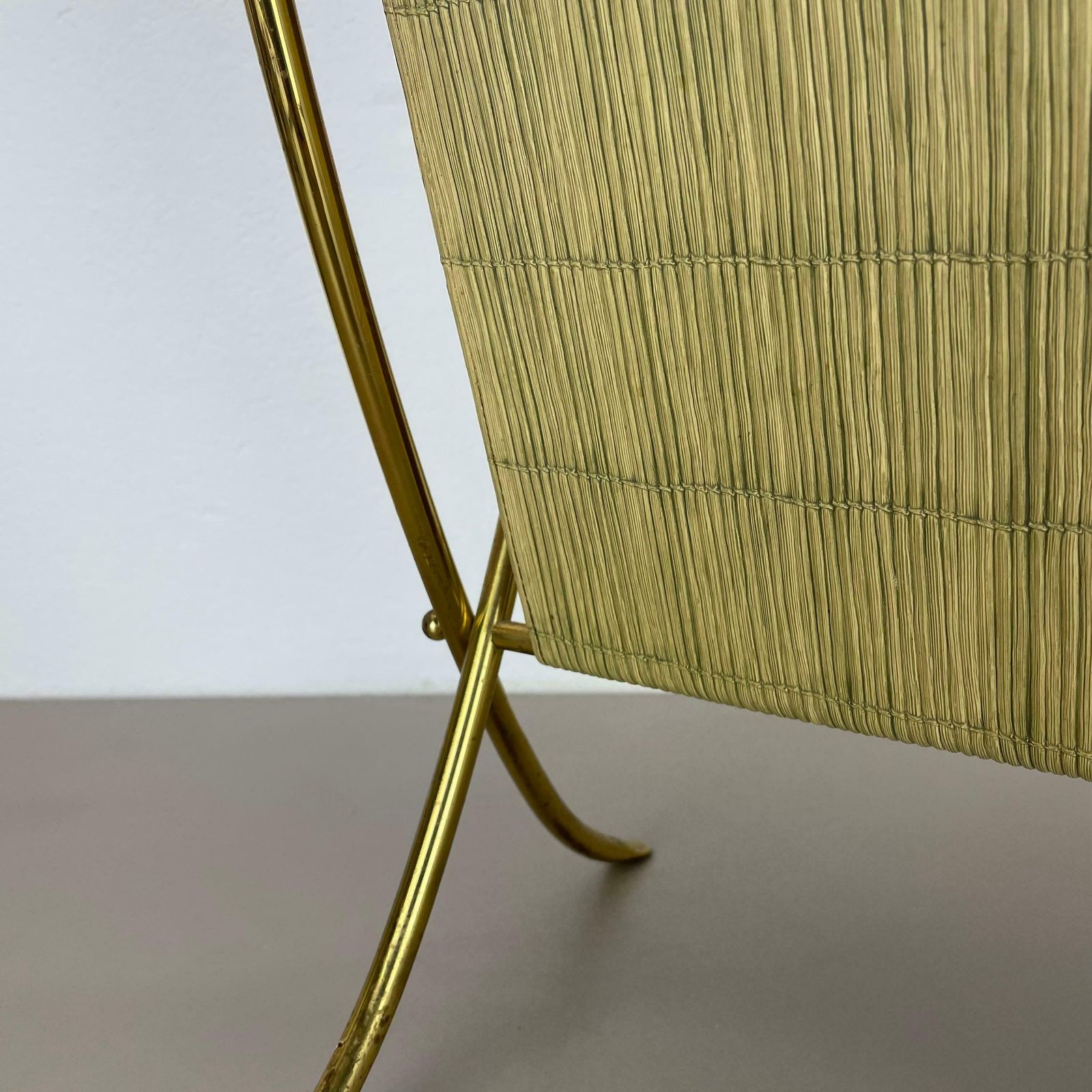 Home Decor Unique Bauhaus Aubock Style Brass And Bamboo Magazine Holder, Austria 1950s photo