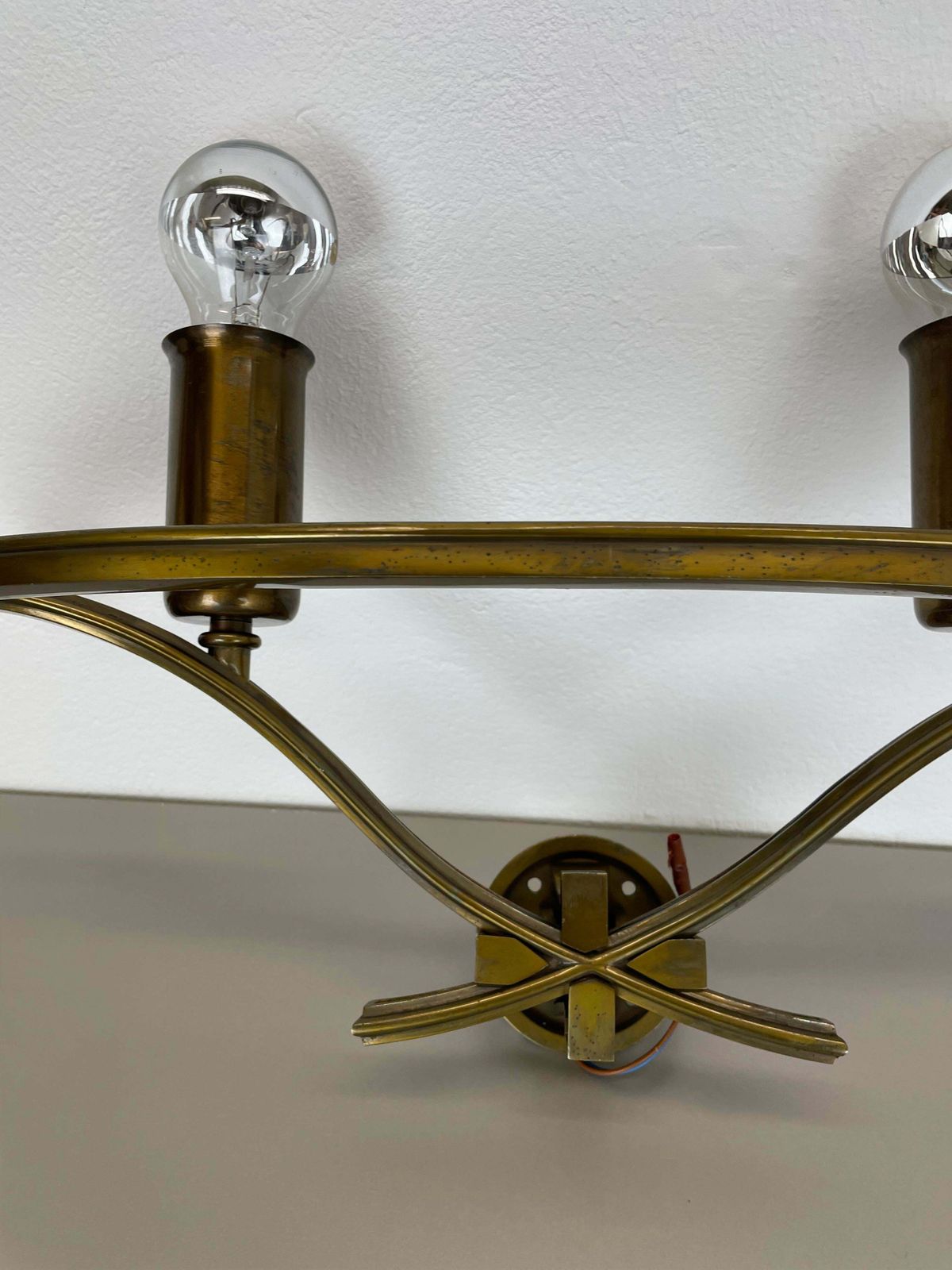 Set Of Two Xxl Modernist Brass Floral Theatre Wall Light Sconces, France, 1950 photo vinterior