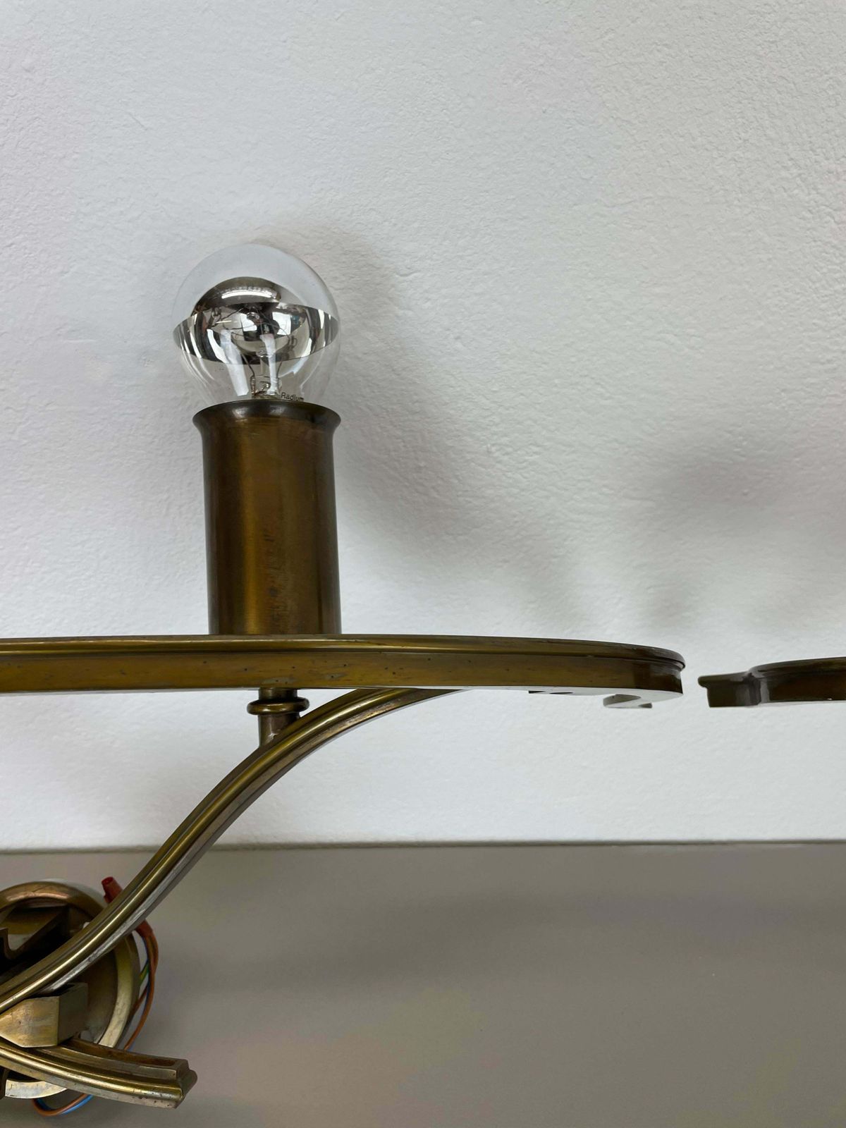 Set Of Two Xxl Modernist Brass Floral Theatre Wall Light Sconces, France, 1950 photo buy