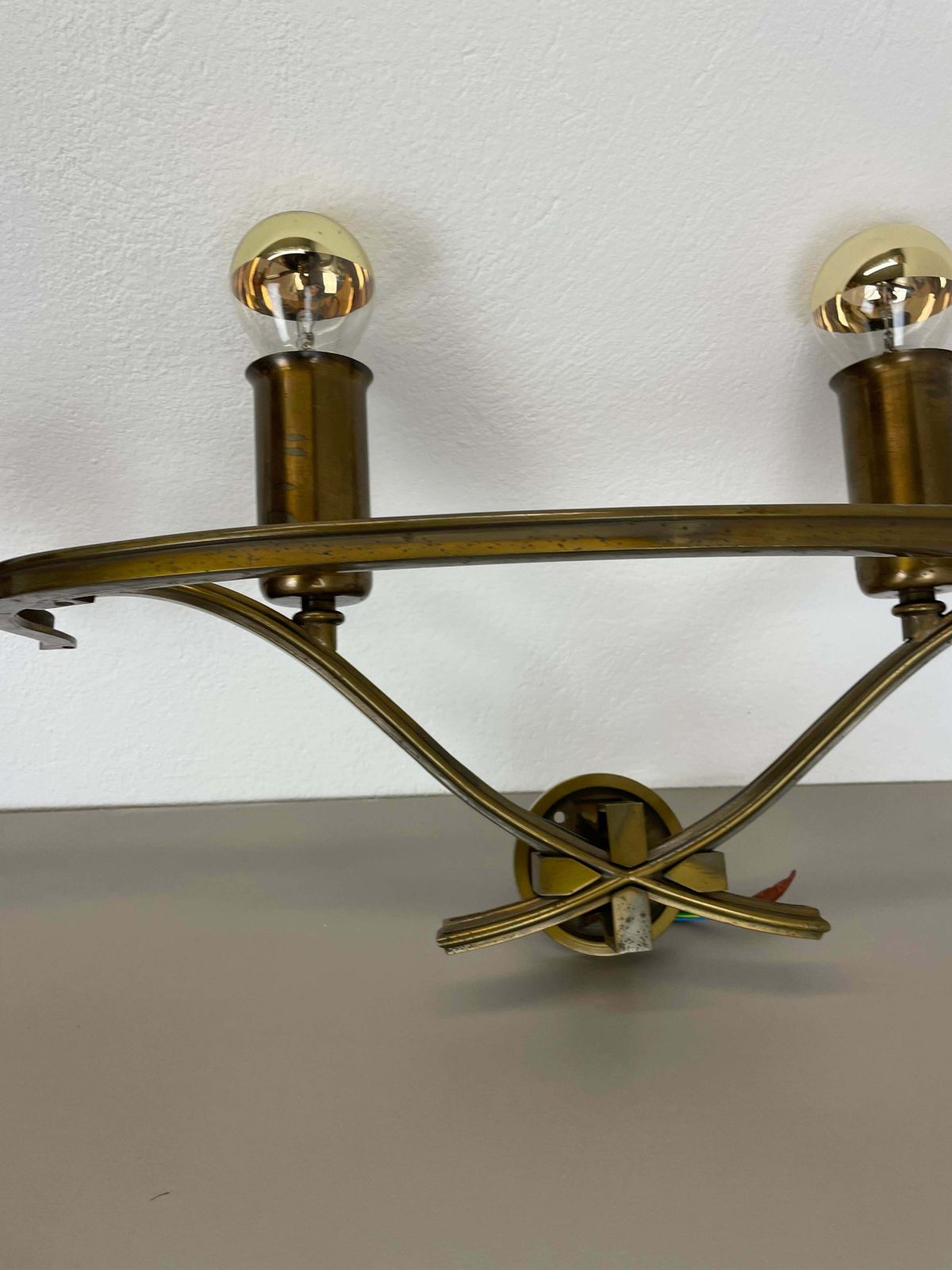 photo for sale Set Of Two Xxl Modernist Brass Floral Theatre Wall Light Sconces, France, 1950