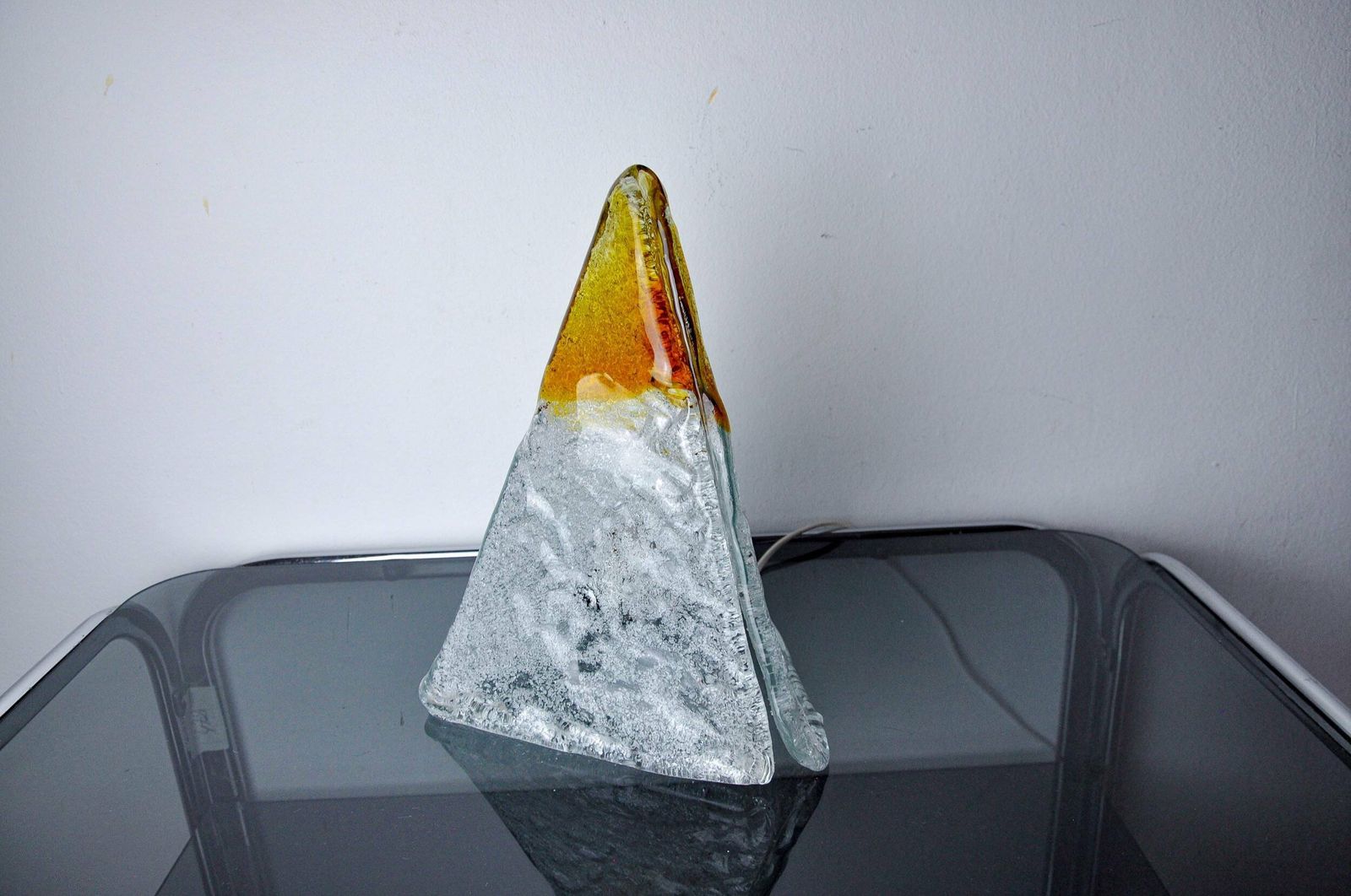 “Pyramid” Lamp By Mazzega, Orange Frosted Murano Glass, Italy, 1970 photo furniture