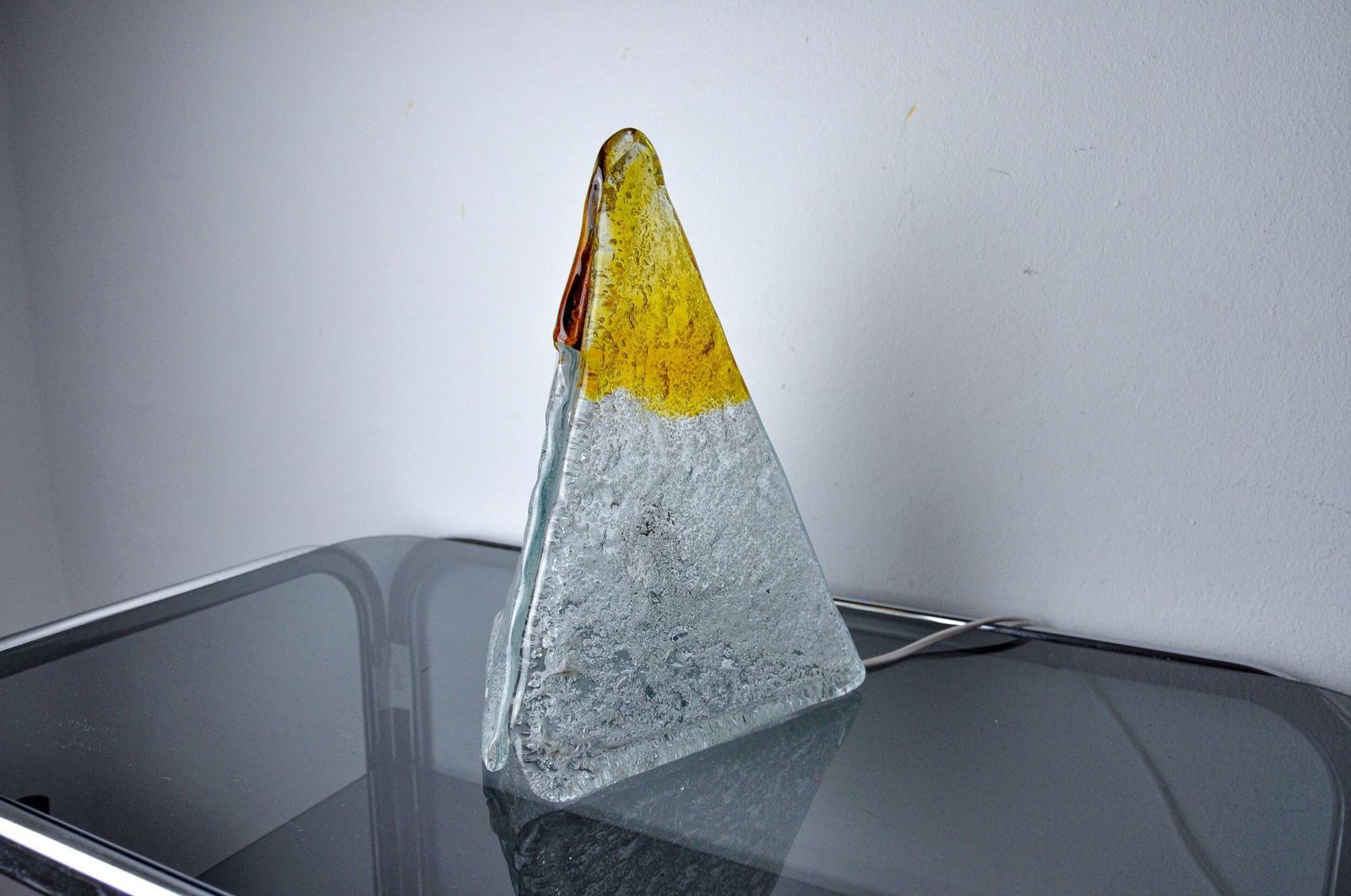 “Pyramid” Lamp By Mazzega, Orange Frosted Murano Glass, Italy, 1970 photo Lighting