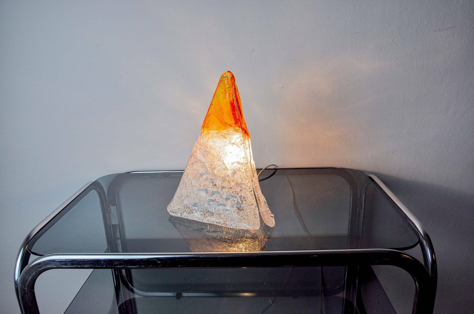 “Pyramid” Lamp By Mazzega, Orange Frosted Murano Glass, Italy, 1970 photo vintage