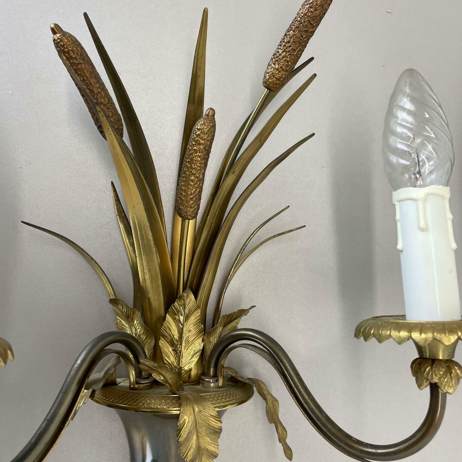 Lighting Set Of 2 Heavy Brass Florentiner Wall Lights By Maison Charles, France 1970s photo