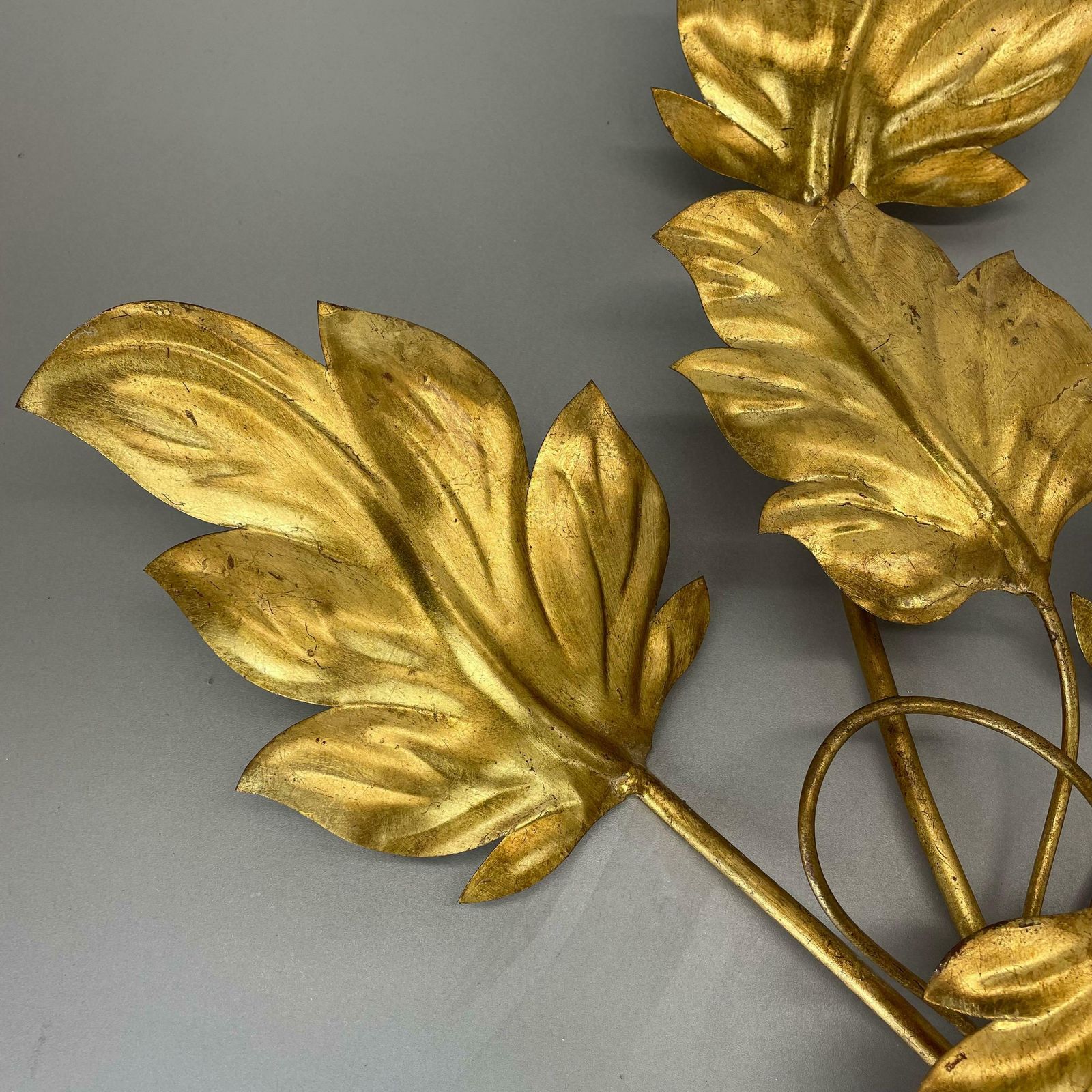 Set Of 2 Hans Kögl Style Golden Florentiner Leaf Wall Light Sconces, Italy, 1980 photo 3058.0