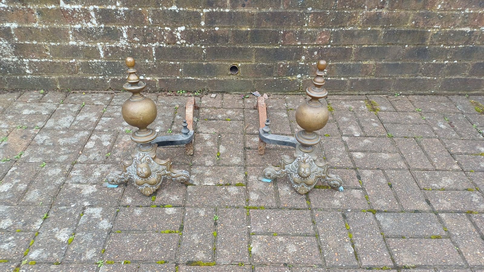 Magnificent Pair Victorian Vintage Brass And Iron Fire Dogs Naked Breasted Lady Of The Sea.