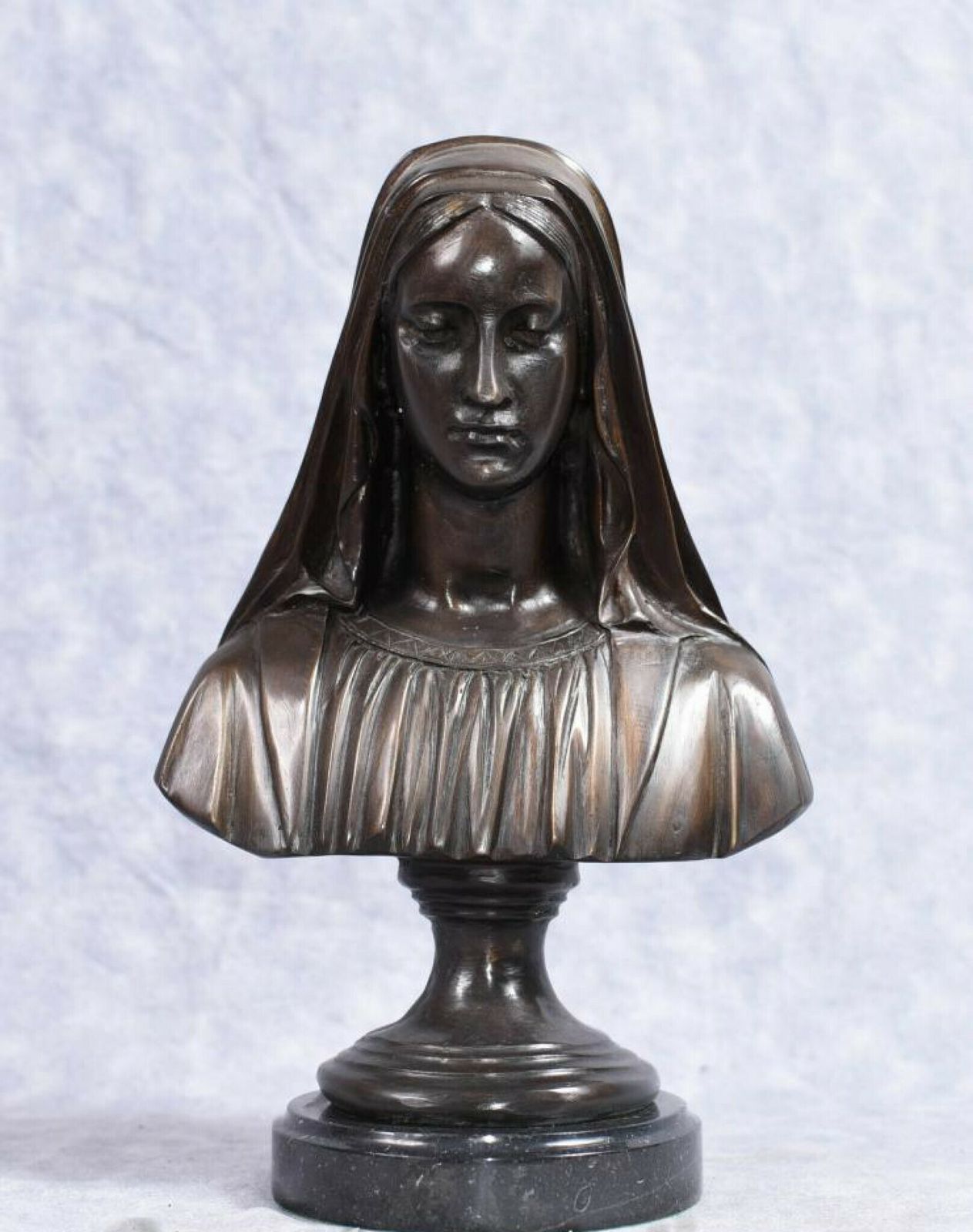 Bronze Virgin Mary Bust   French Holy Mother photo for sale