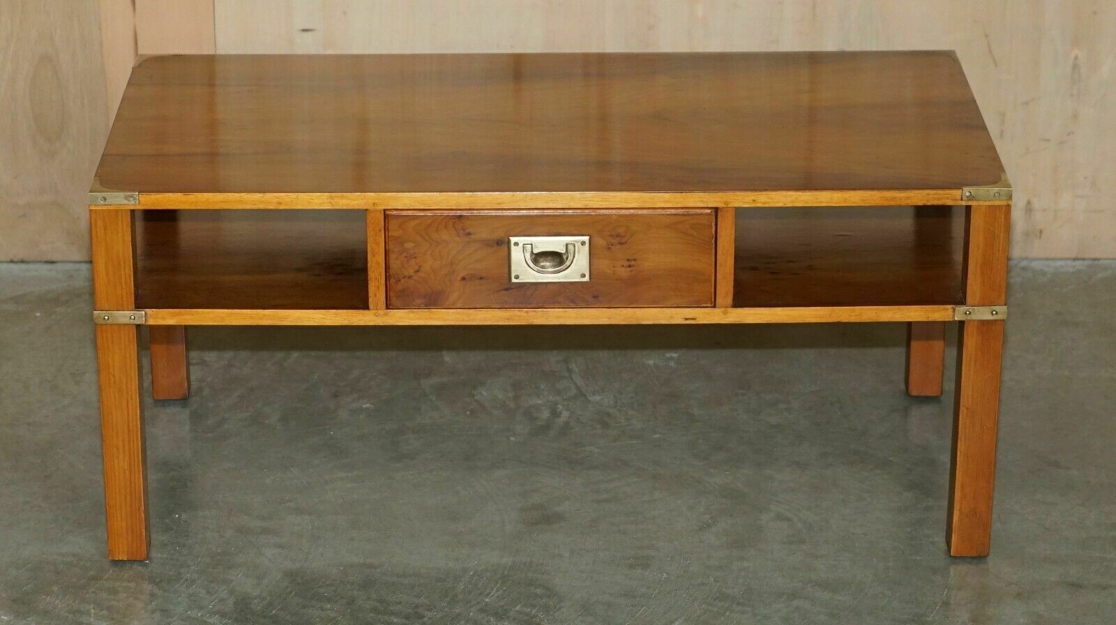 Fully Restored French Polished Burr Yew Wood Military Campaign Coffee Table photo for sale