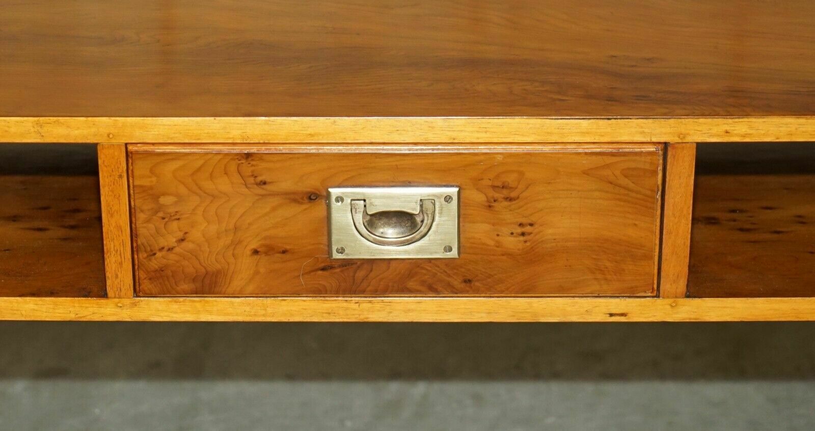 Fully Restored French Polished Burr Yew Wood Military Campaign Coffee Table photo vintage